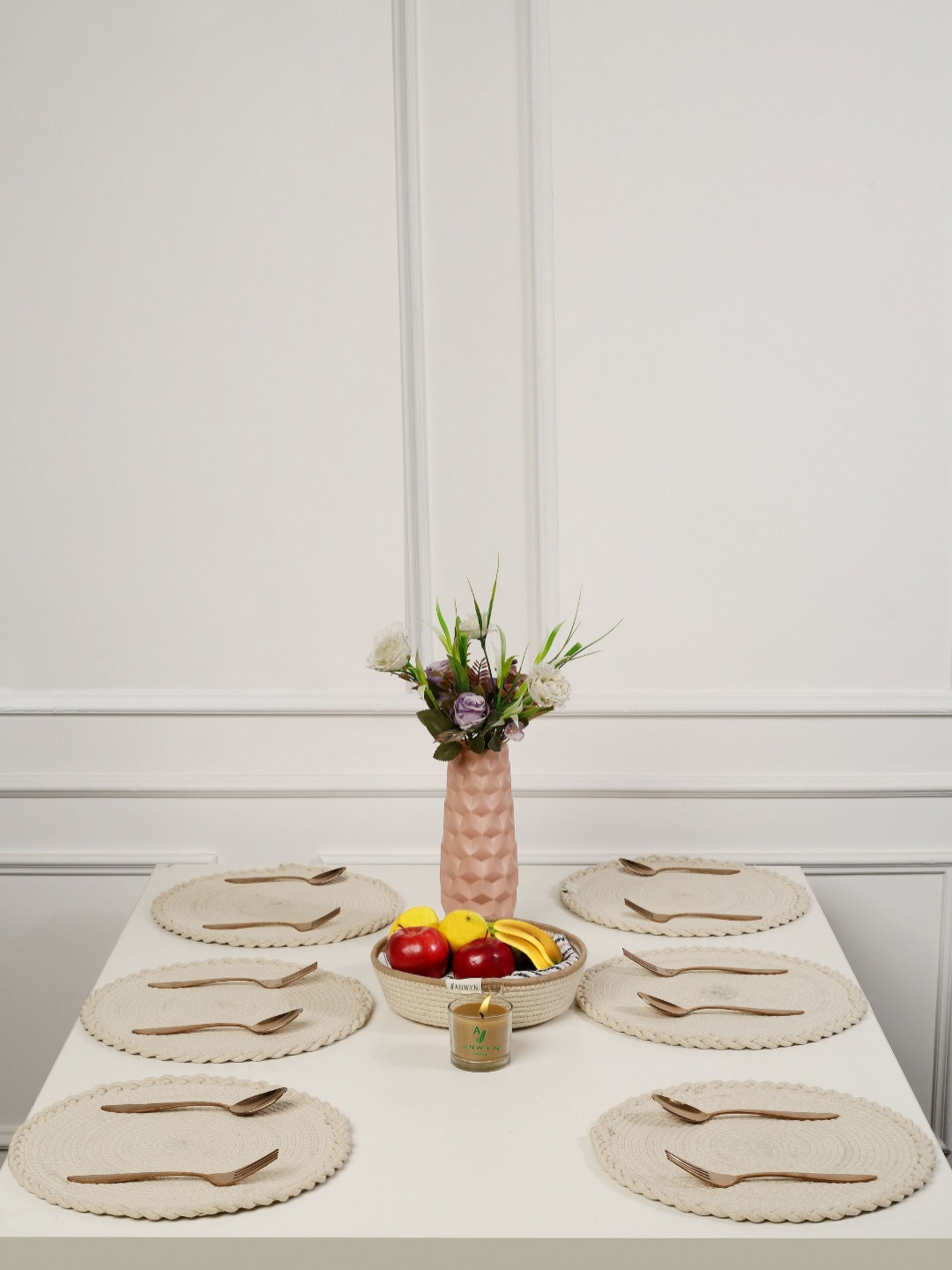 ANWYN Beige 6 Pieces Cotton Round Table Placemats