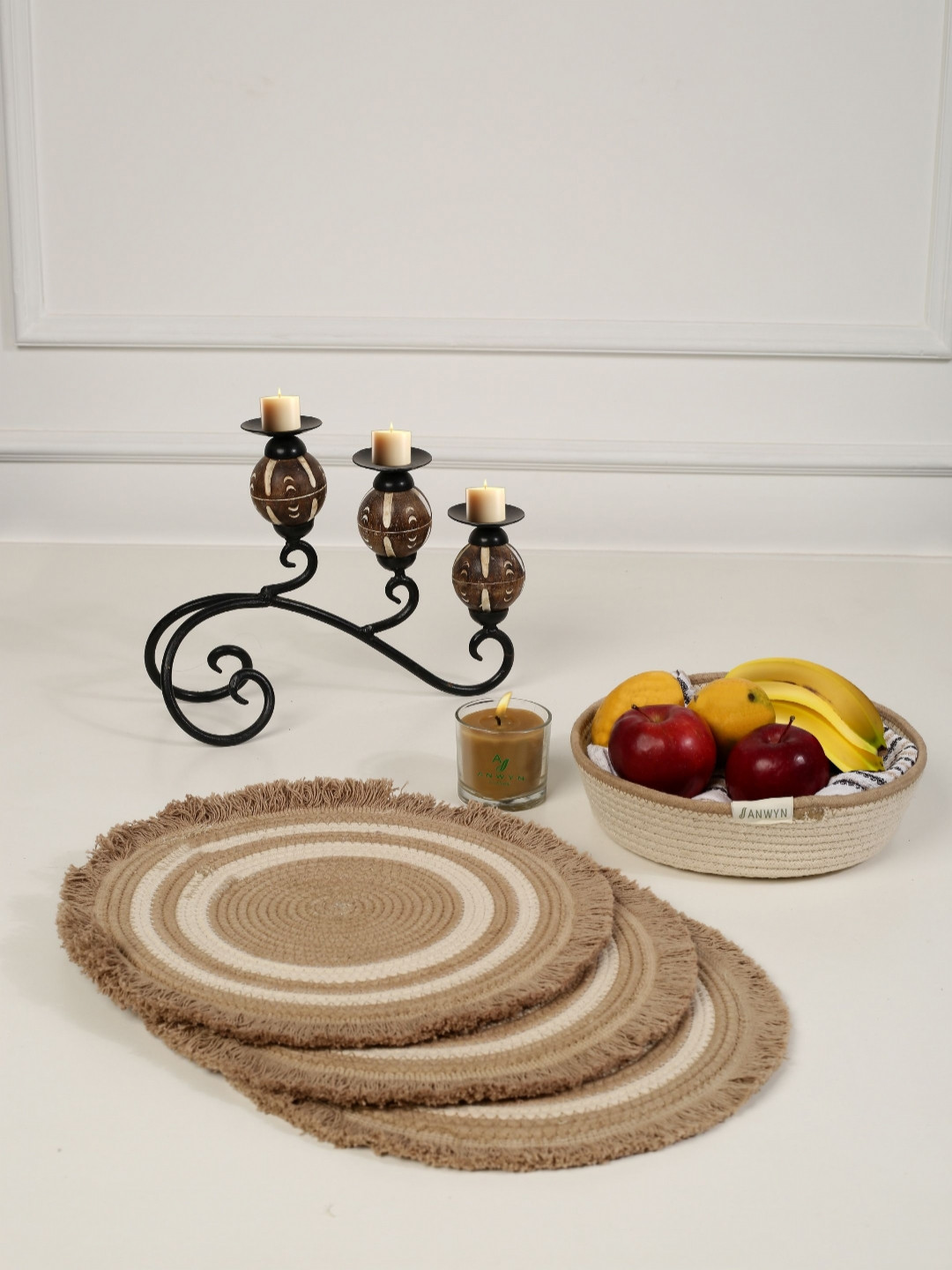ANWYN Coffee Brown 3 Pieces Table Placemats