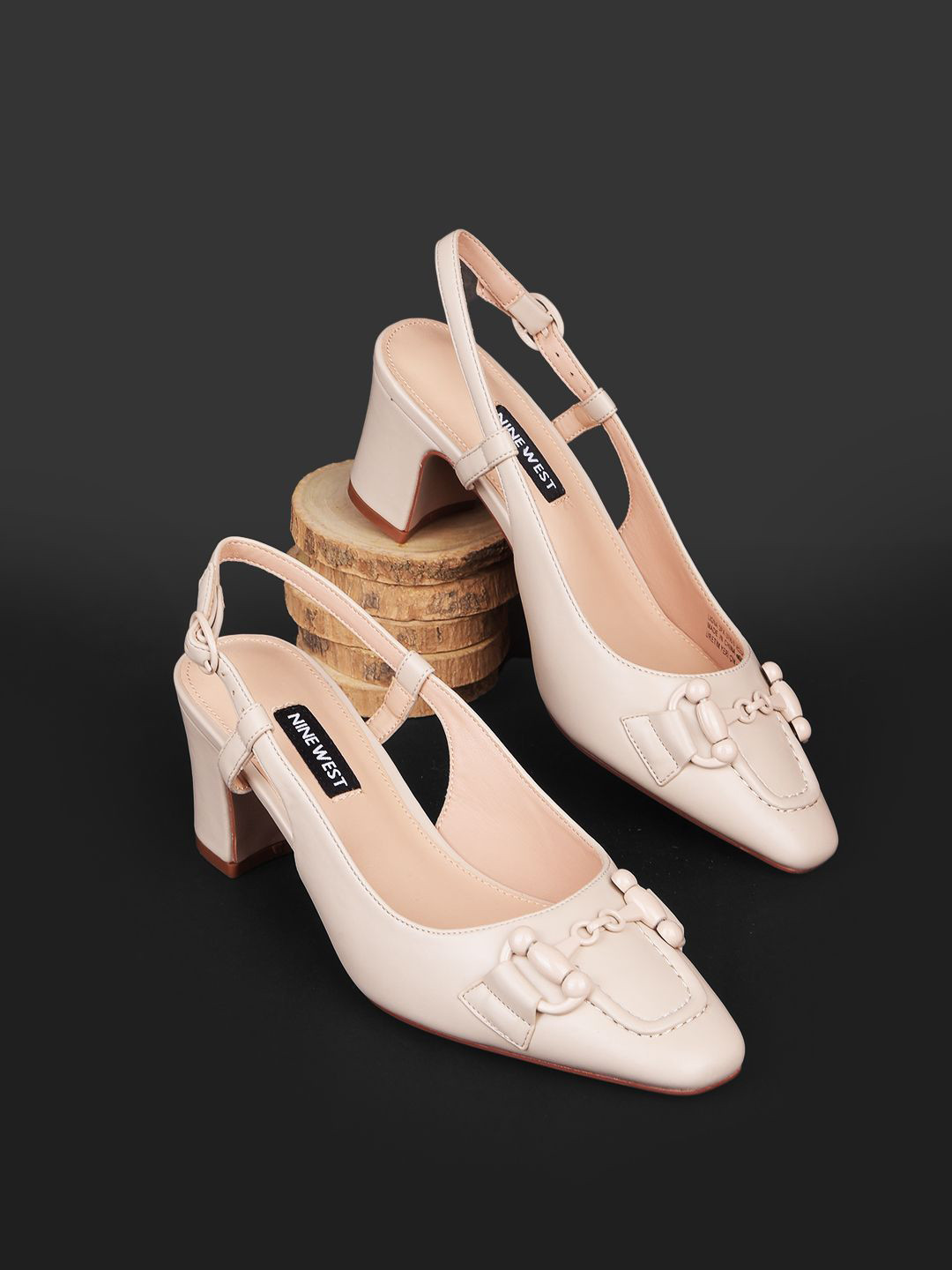 Nine West Round Toe Buckled Detail Block Heeled Pumps