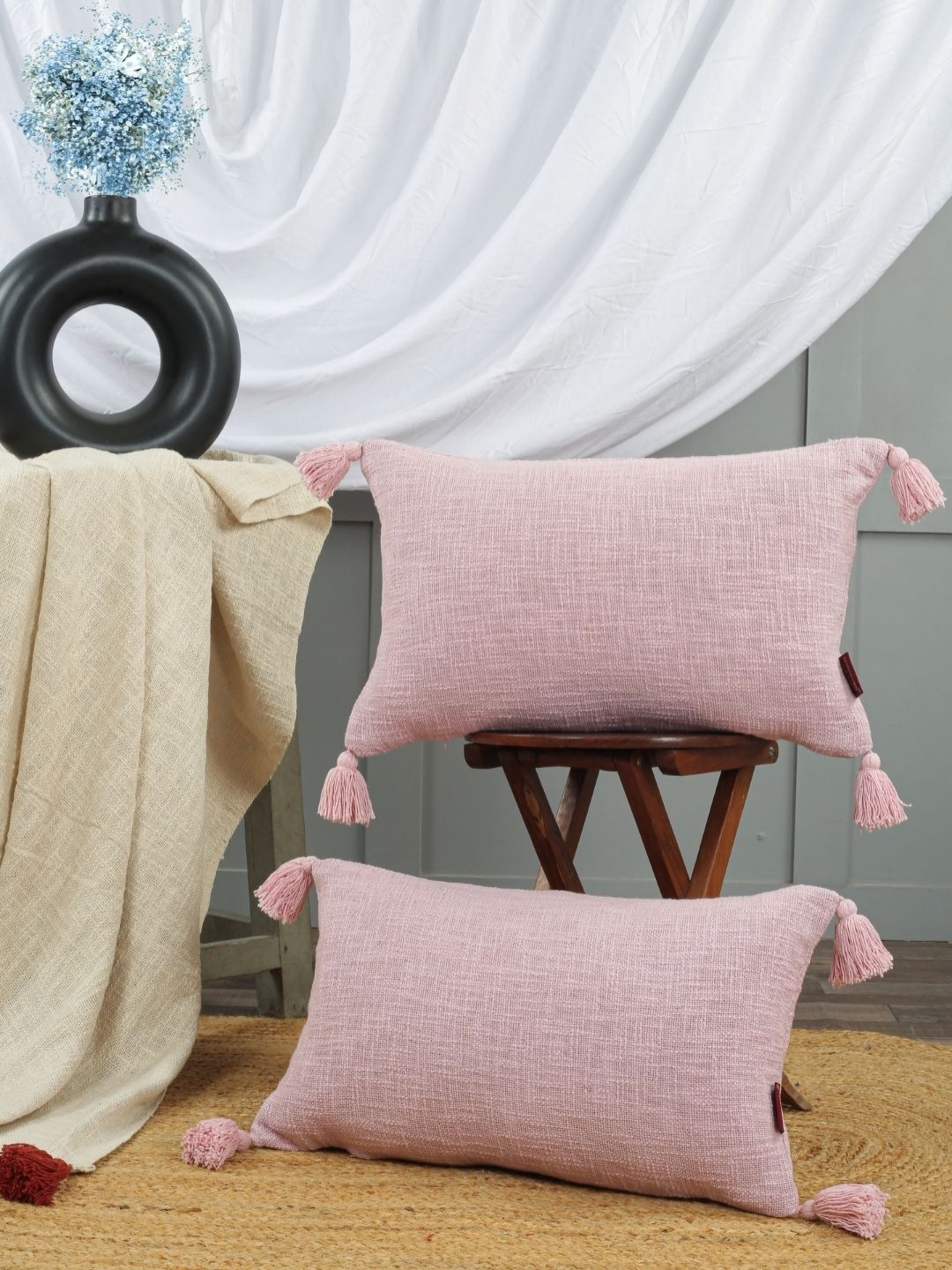 HOMADORN Abstract Cotton Breathable 2 Pcs Textured Cushion Covers - 12 x 20 Inches