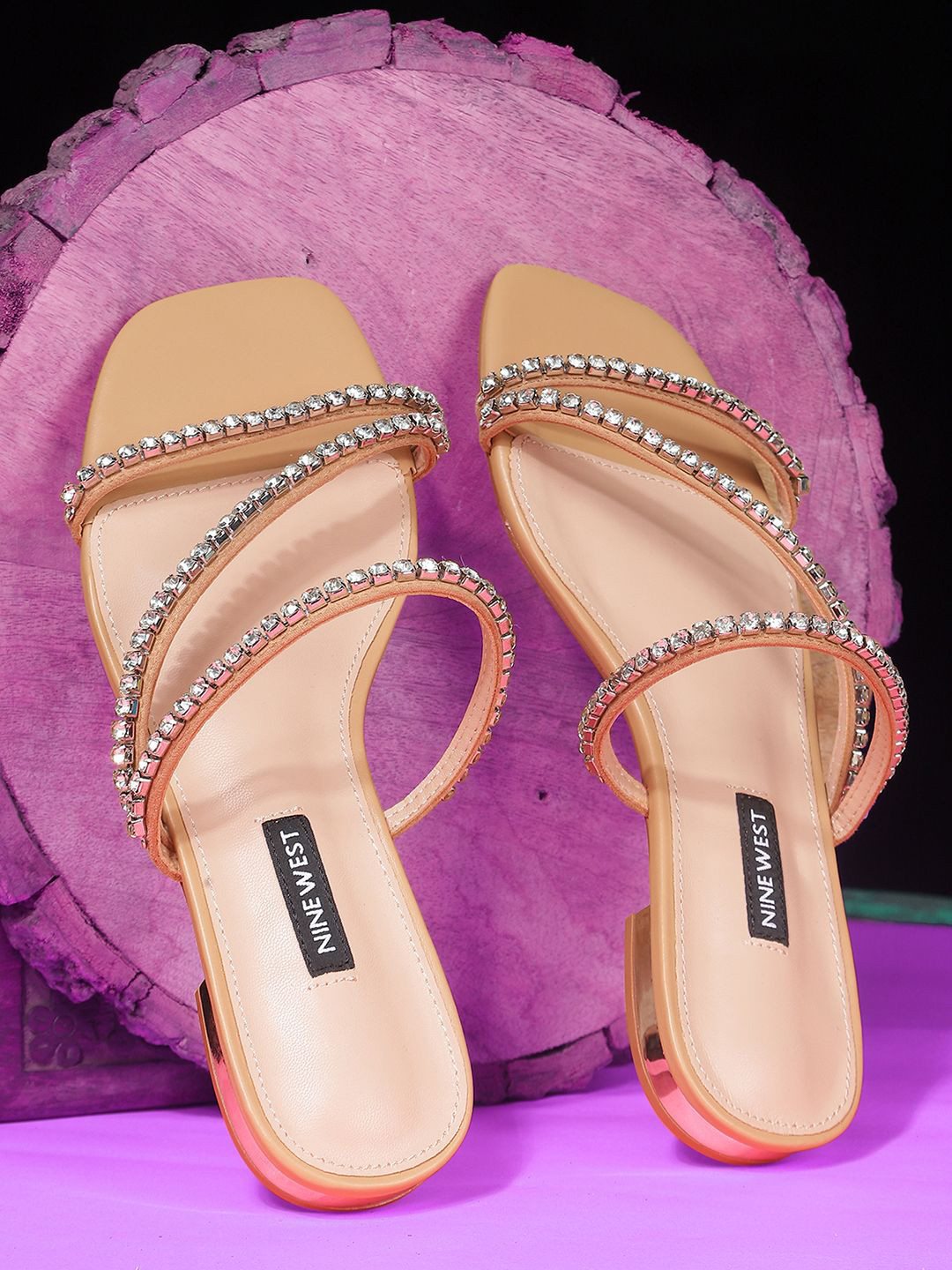 Nine West Women Embellished Colourblocked Open Toe Flats