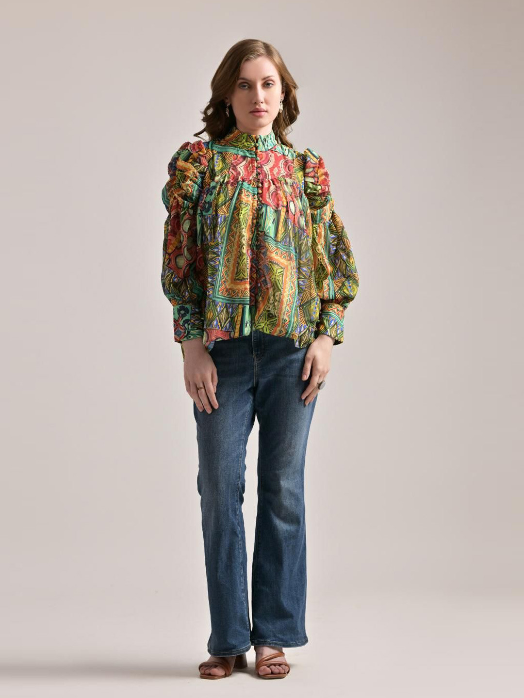 The Samoa Floral Print Puff Sleeve Georgette Top
