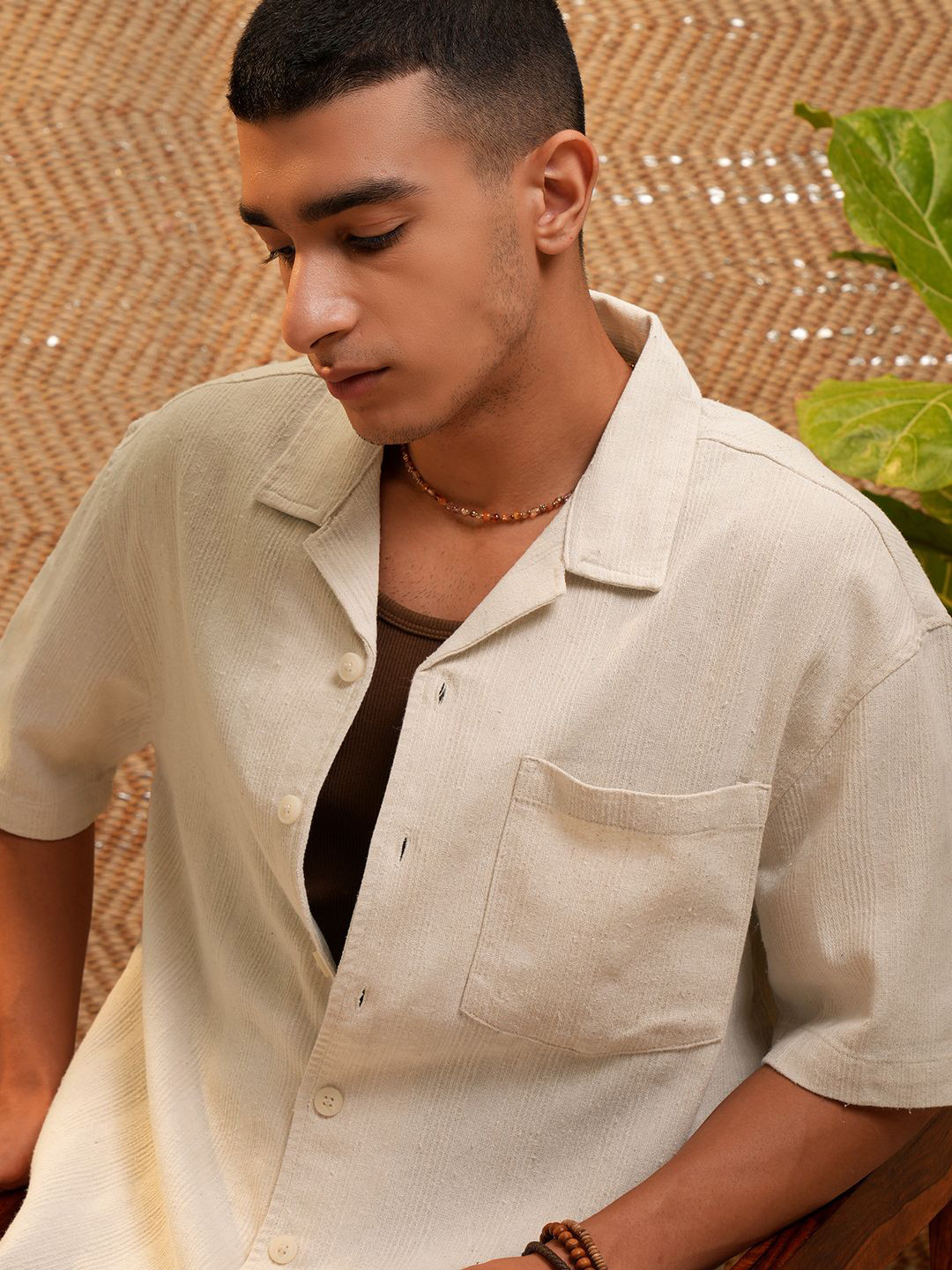 Men's Regular Fit Textured Cuban Collar Shirt