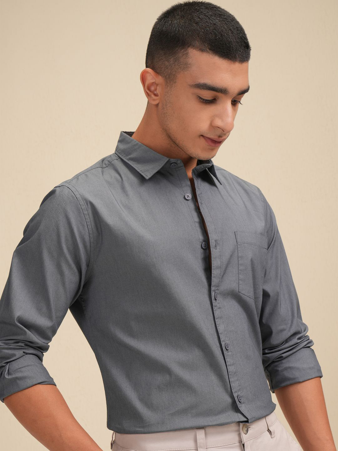 HIGHLANDER Men Charcoal Sulphur Washed Casual Shirt