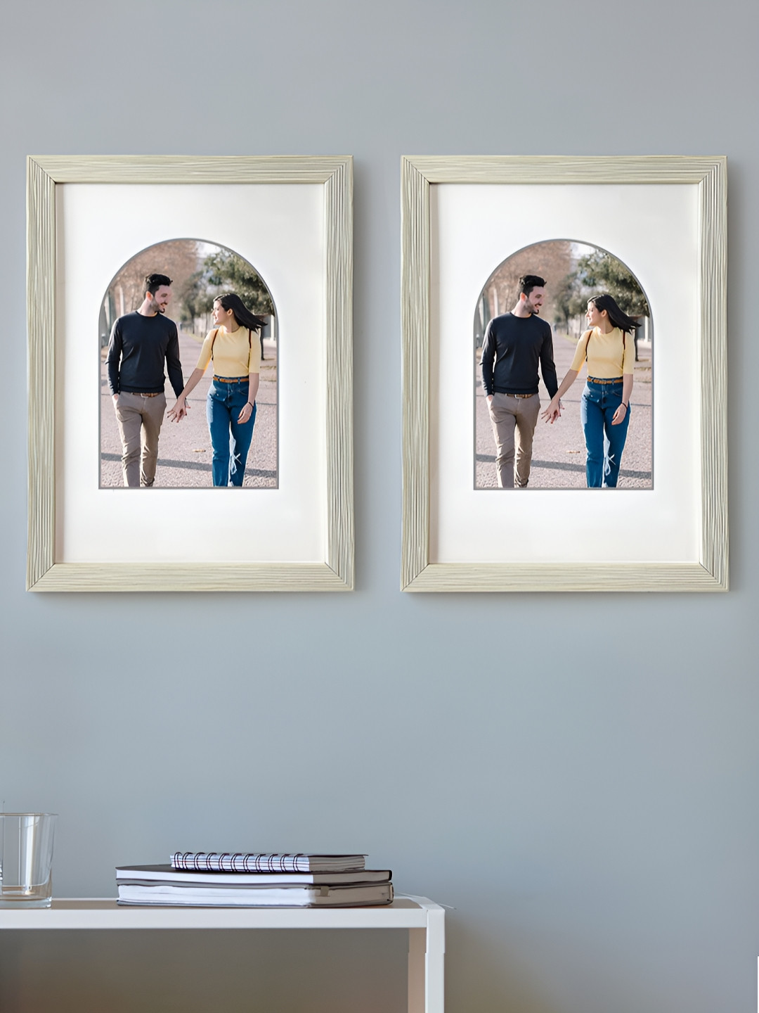Art Street White 2 Pieces Striped Wooden Wall Photo Frames