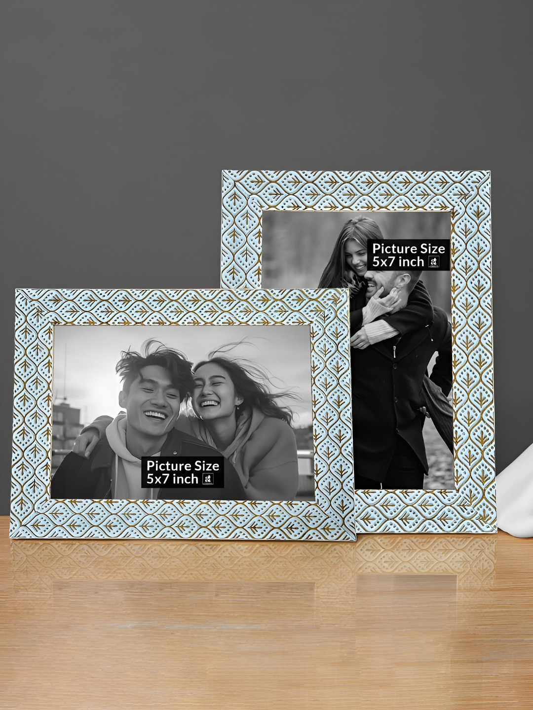 Art Street White & Gold-Toned 2 Pieces Wooden Table Photo Frames