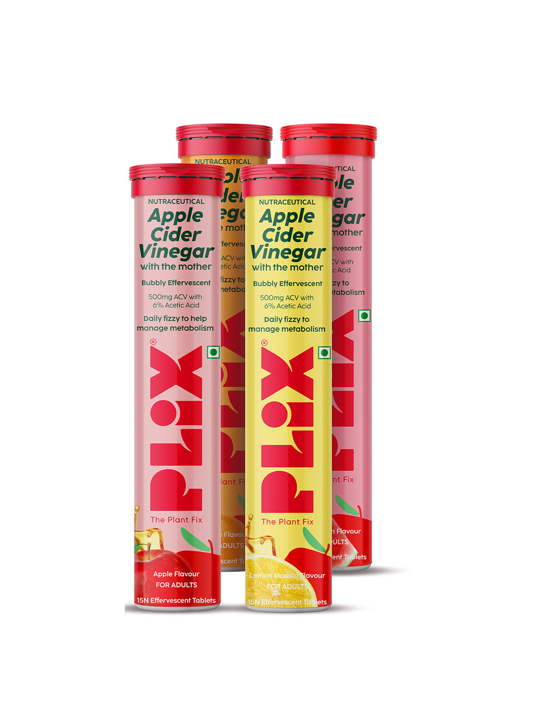 PLIX THE PLANT FIX Set Of 4 Apple Cider Vinegar Tablets - 15 Tablets Each