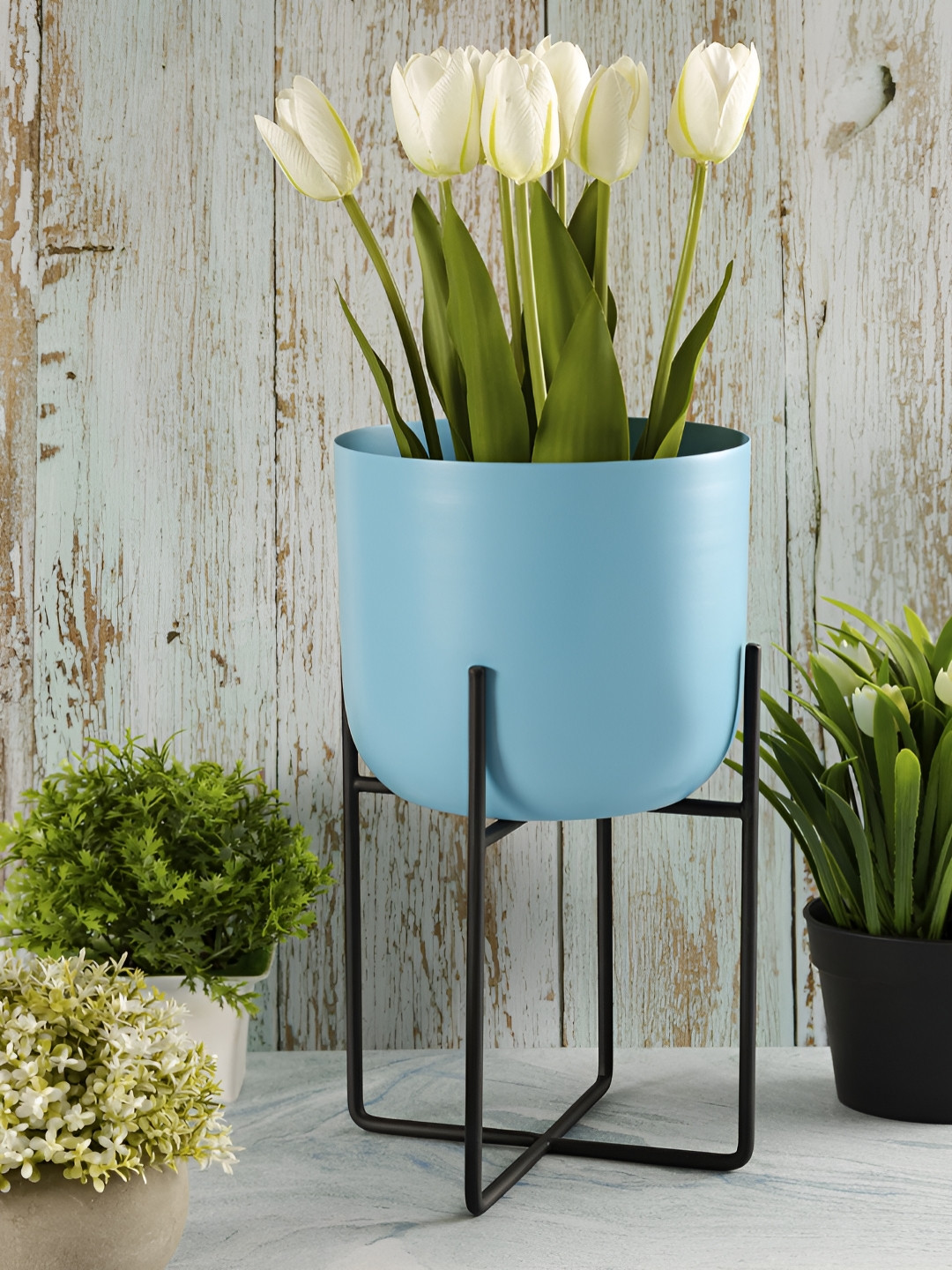 Metalsmith Blue & Black Metal Planter With Holder