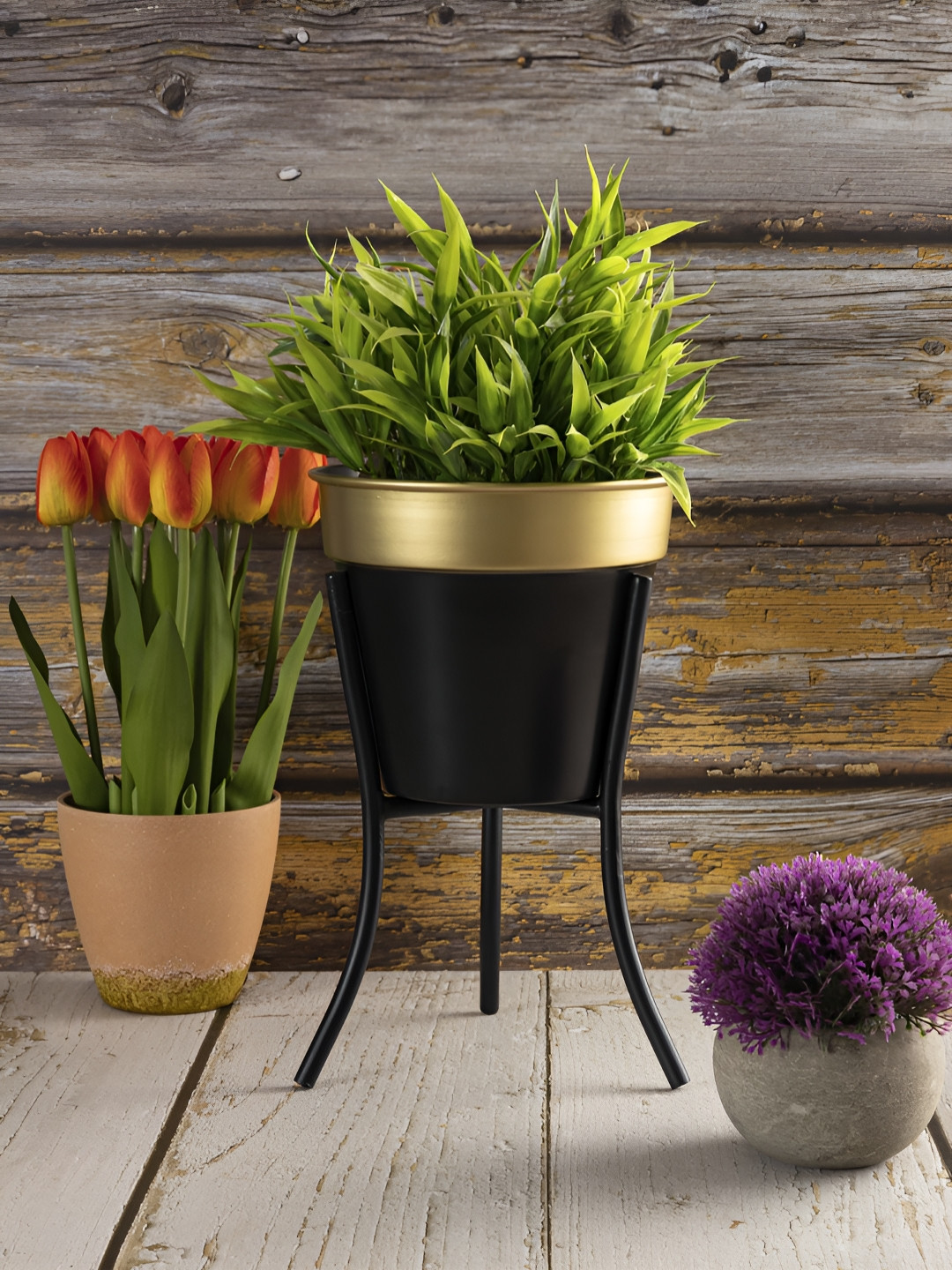Metalsmith Black Metal Planter With Holder
