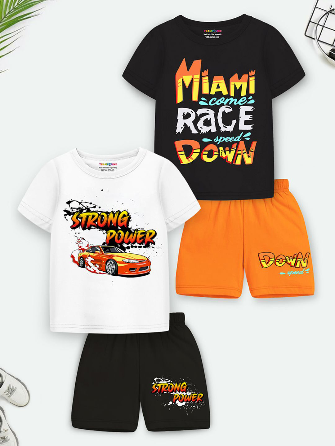 YK X Trampoline Kids Pack Of 2 Printed T-shirt with Shorts