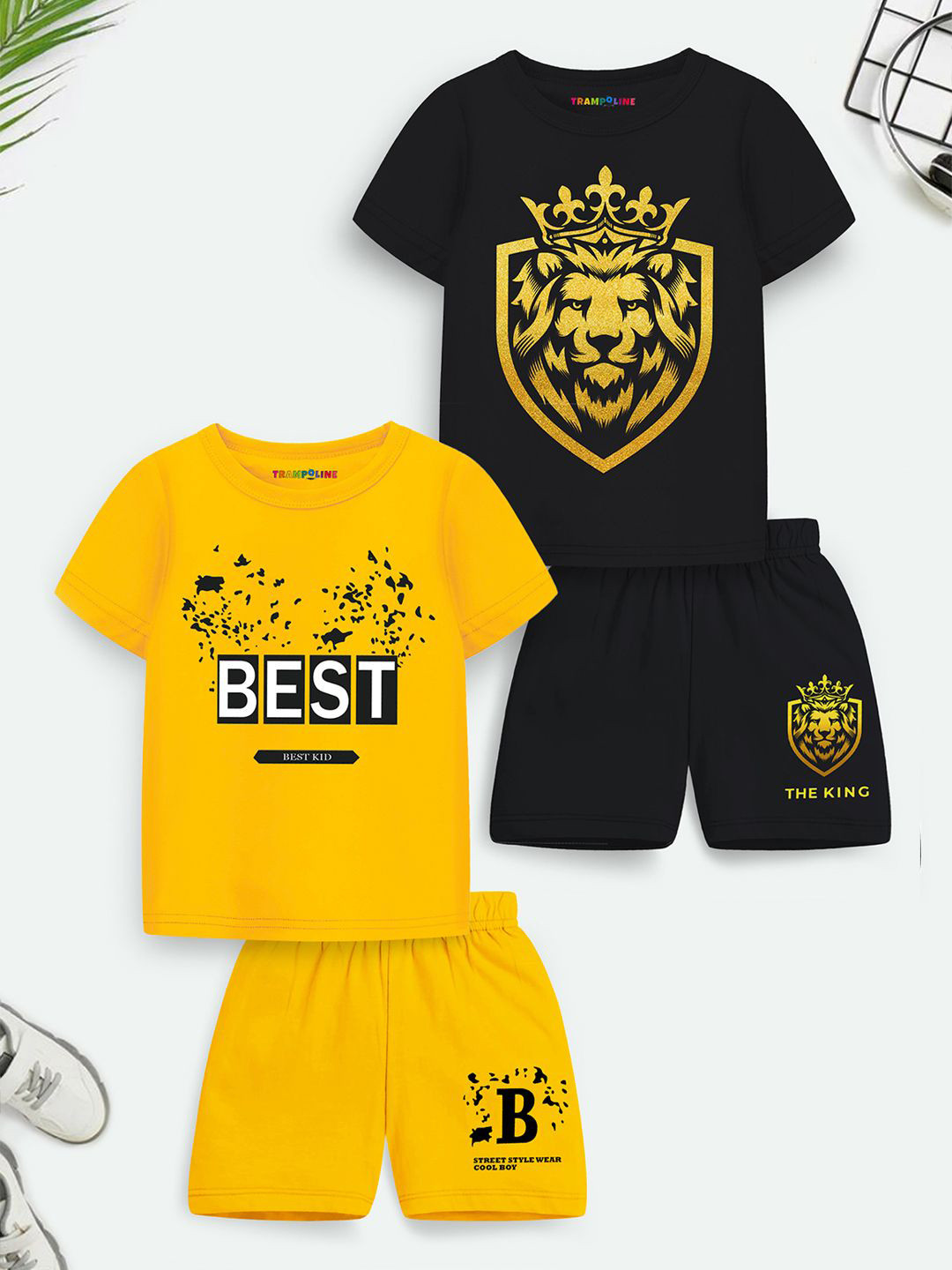 YK X Trampoline Pack Of 2 Kids Printed T-shirt With Shorts