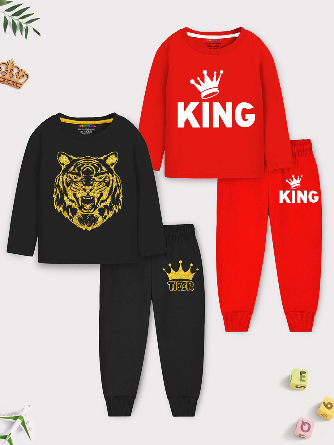 YK X Trampoline Kids Pack Of 2 Graphic Printed Night suits