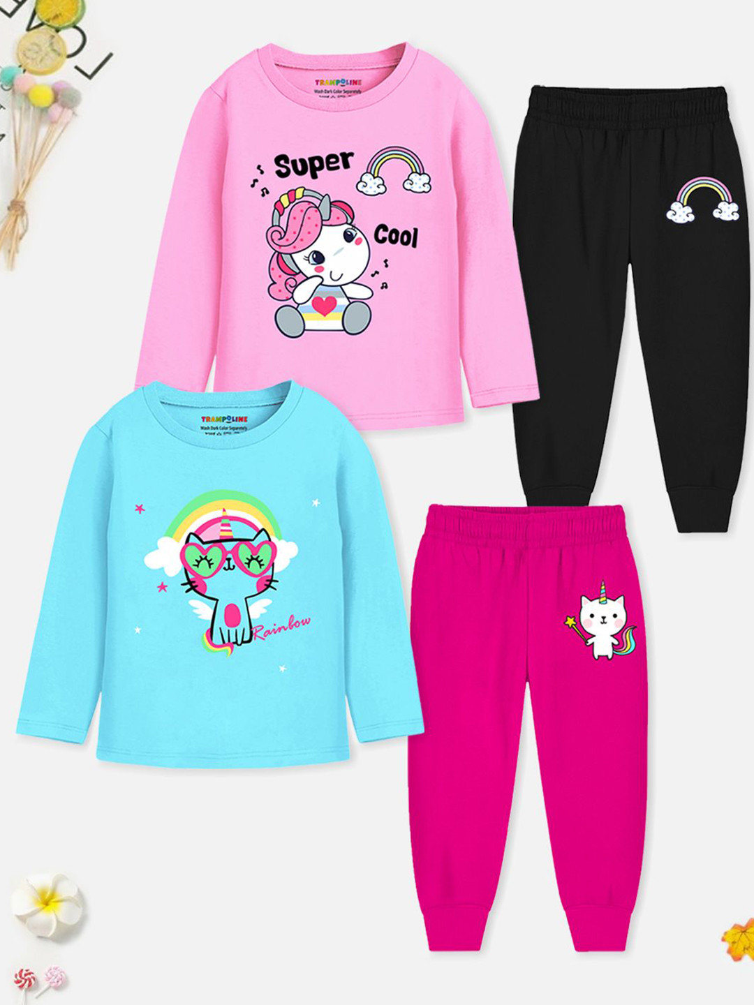 YK X Trampoline Girls Pack Of 2 Graphic Printed Night suits