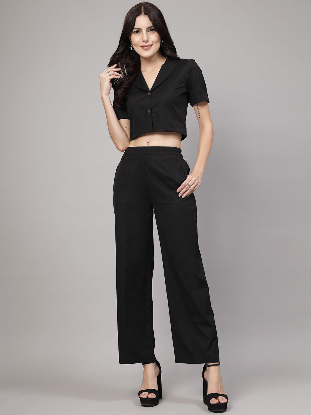 JEFF COOPER Shirt Collar Crop Top & Trouser