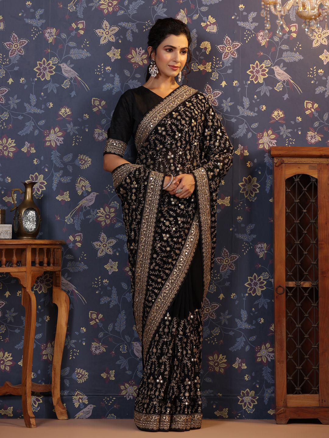 House of Pataudi Embroidered Saree With Blouse Piece