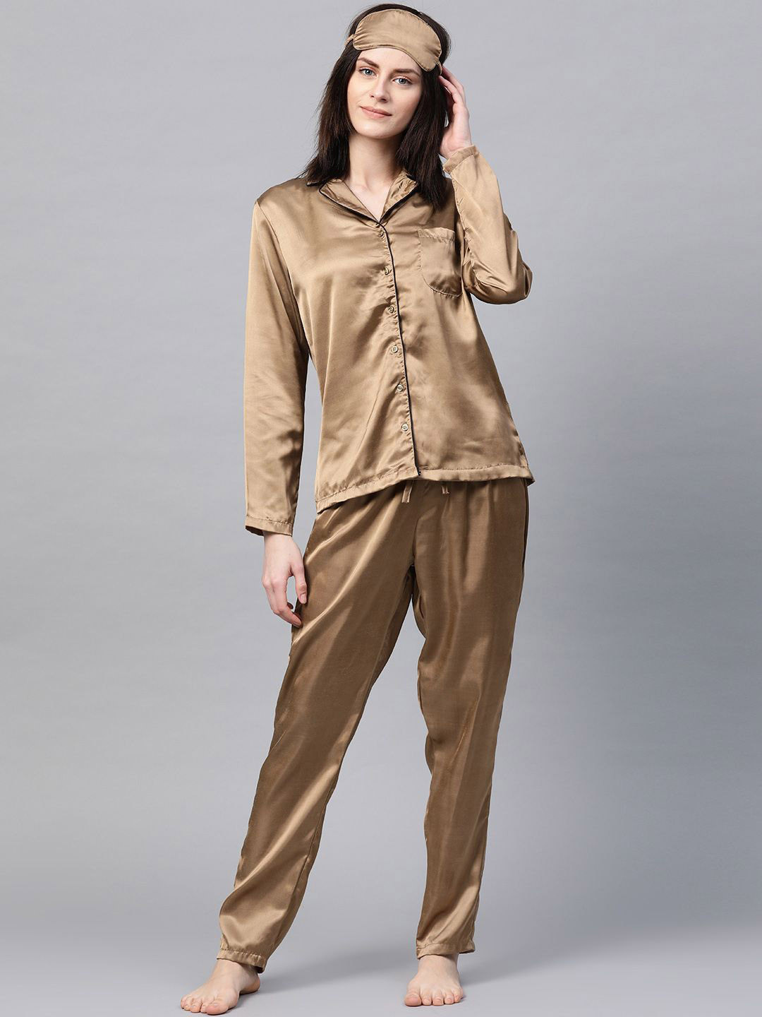 DRAPE IN VOGUE Lapel Collar Satin Night suit