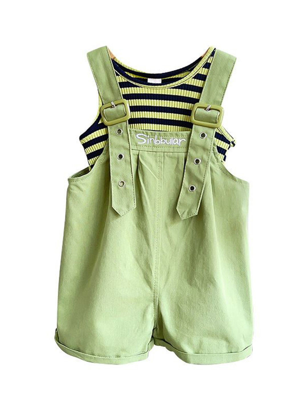 StyleCast x Revolte Girls Green & Blue Striped Pure Cotton Top with Trousers