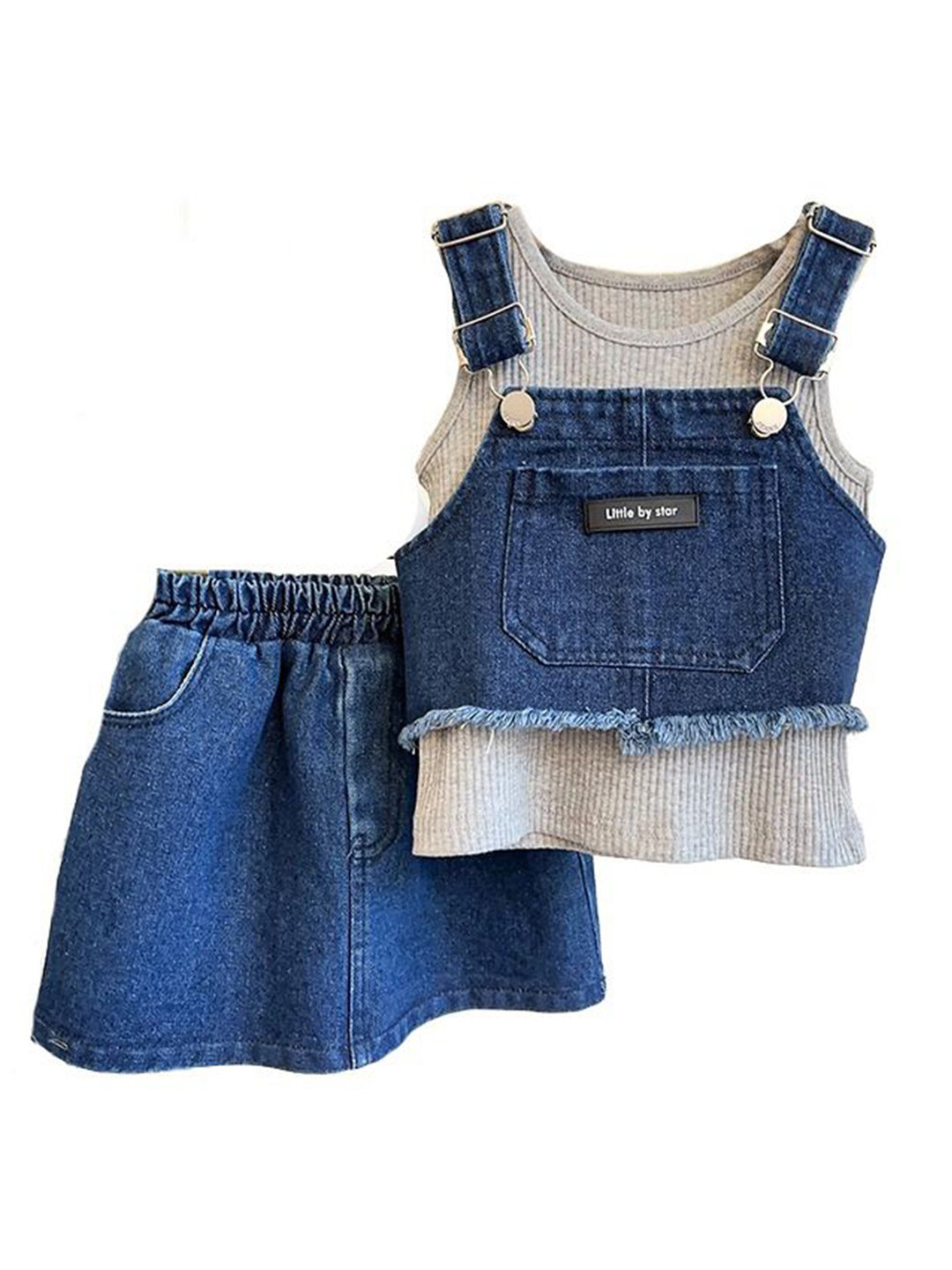 StyleCast x Revolte Girls Blue & Grey Pure Cotton Top with Shorts
