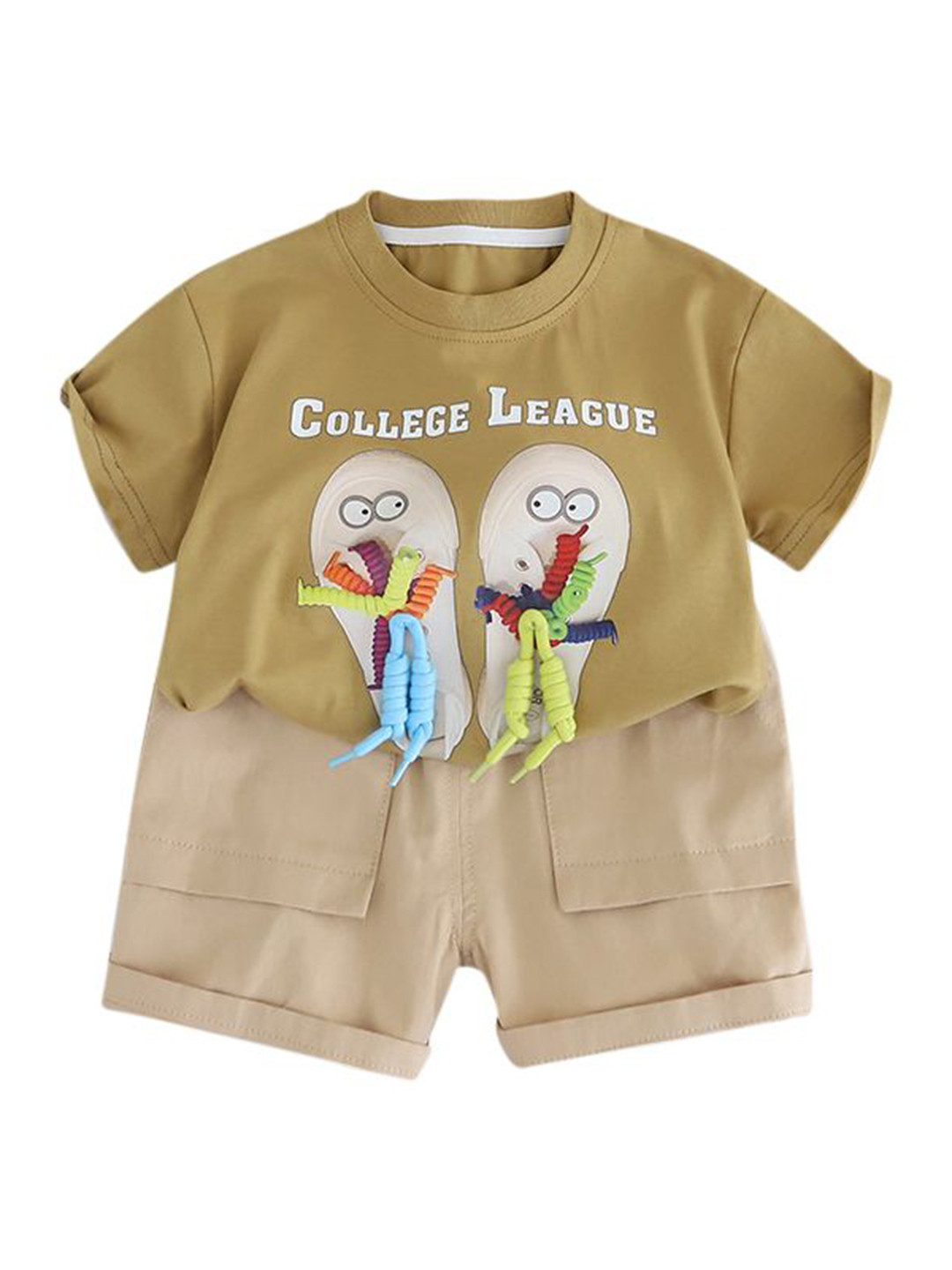 StyleCast x Revolte Boys Khaki & White Printed T-shirt with Shorts