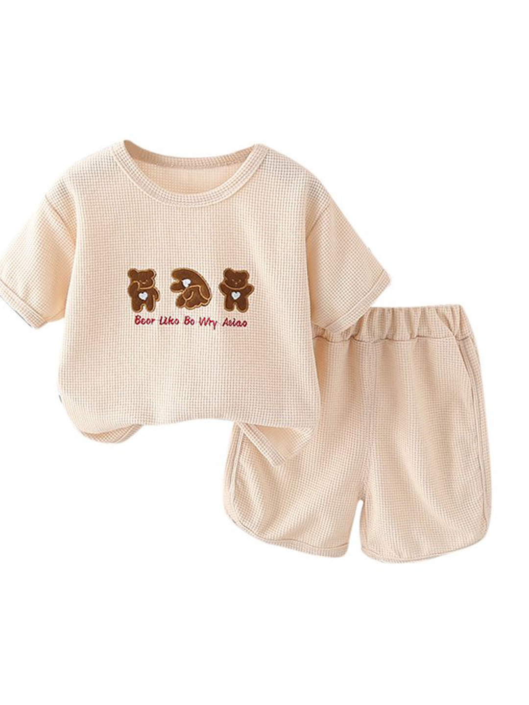 StyleCast x Revolte Boys Beige Self Design T-shirt With Shorts