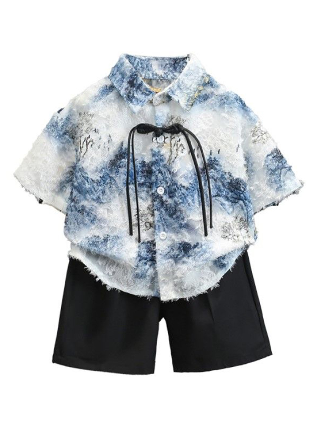 StyleCast x Revolte Boys Blue Self Design Shirt With Shorts