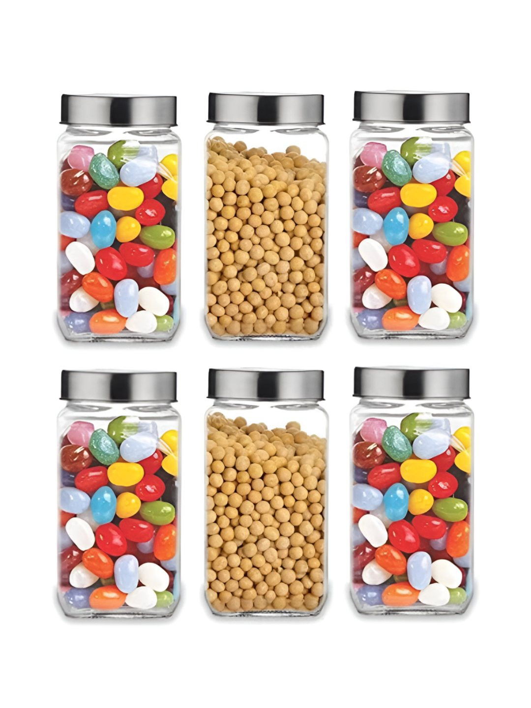 Tyche Enterprises Piramal Transparent Glass Dishwasher Safe 6 Piece Screw Top Jar-1L
