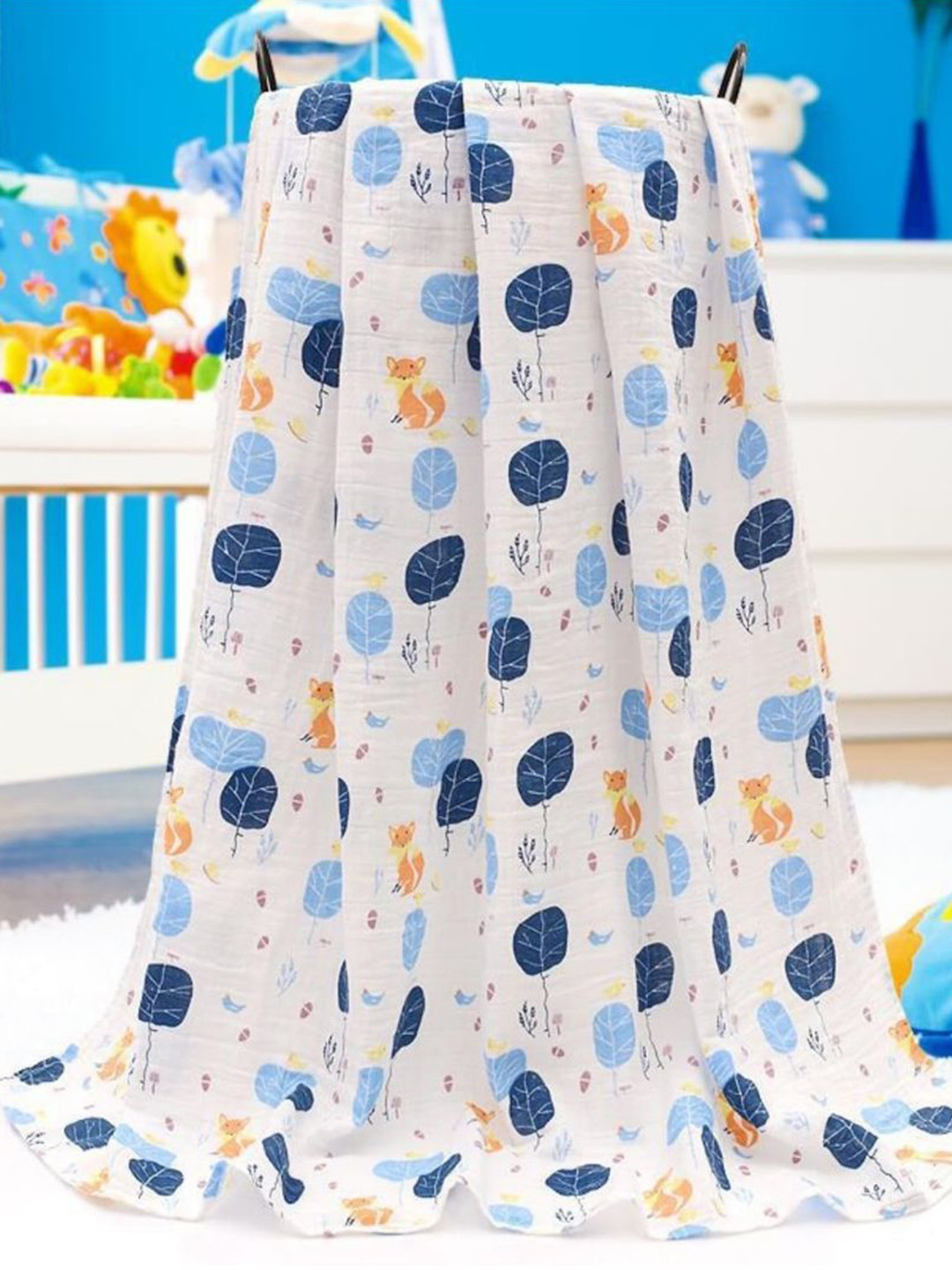 GUCHIGU Infants 2 Pcs White & Blue Printed Blankets