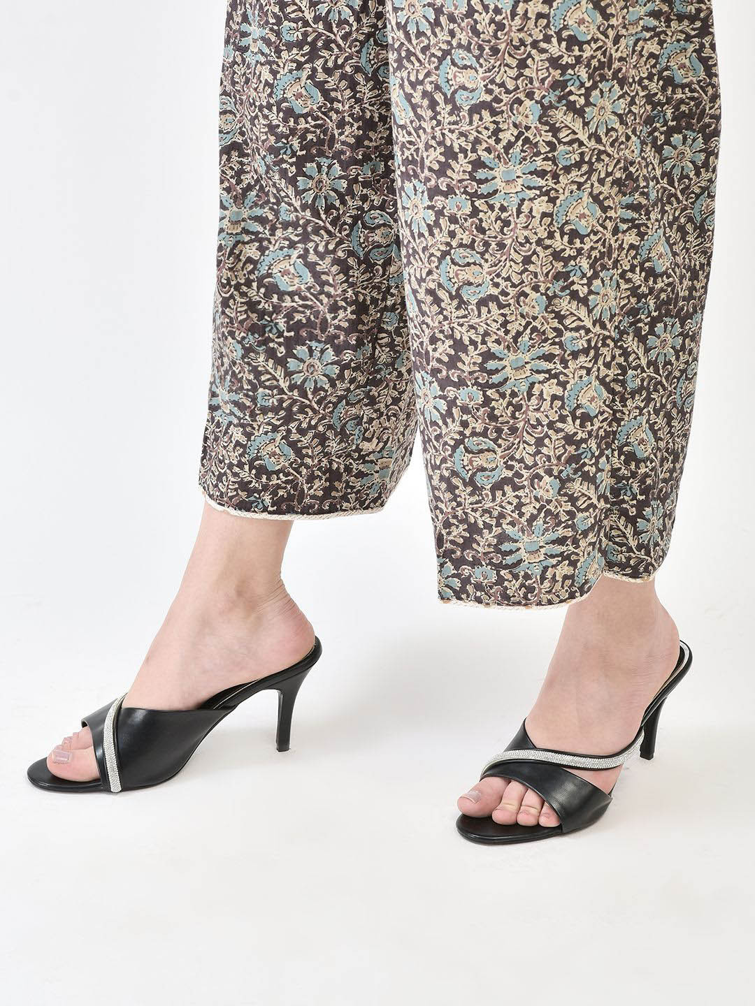 Maysun Black Embellished Open Toe Stiletto Heels