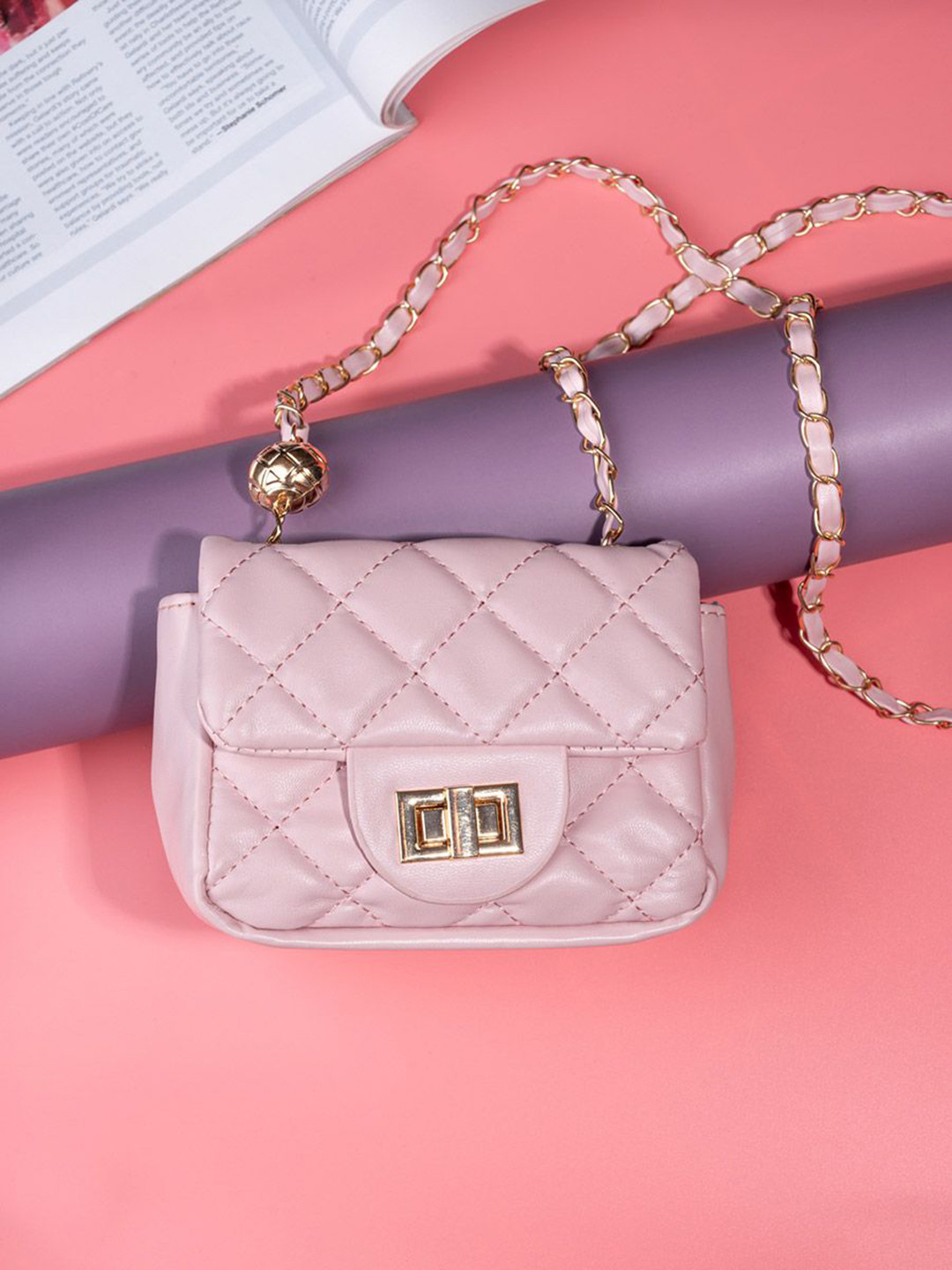 Styli Textured Structured Sling Bag With Quilted Details