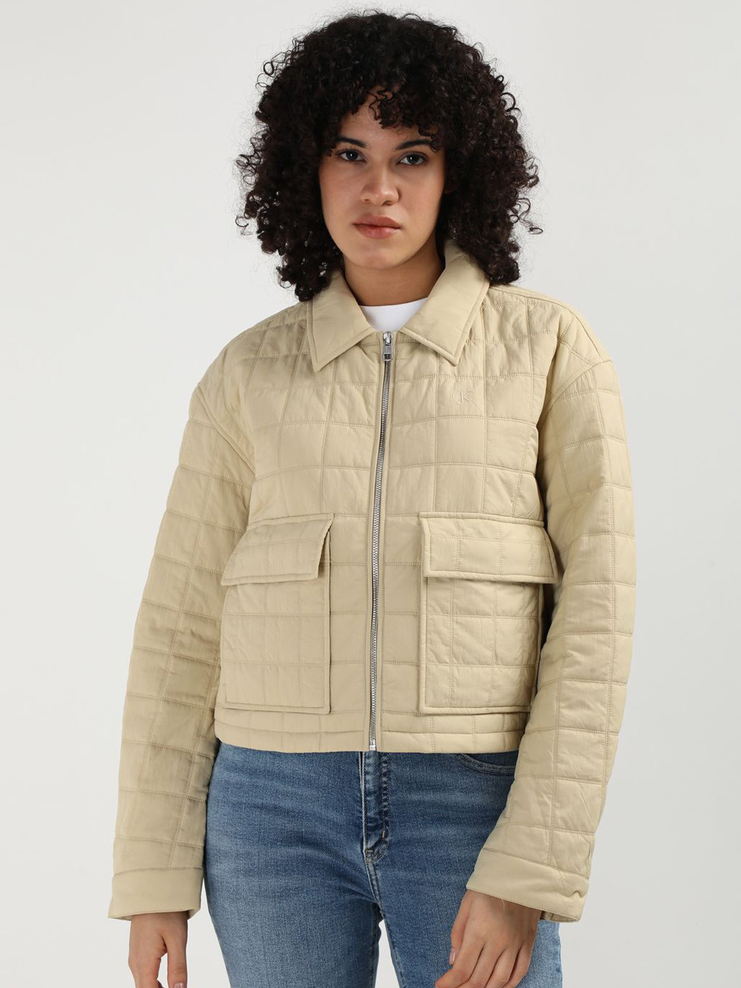 Calvin Klein Jeans Women Checked Crop Padded Jacket
