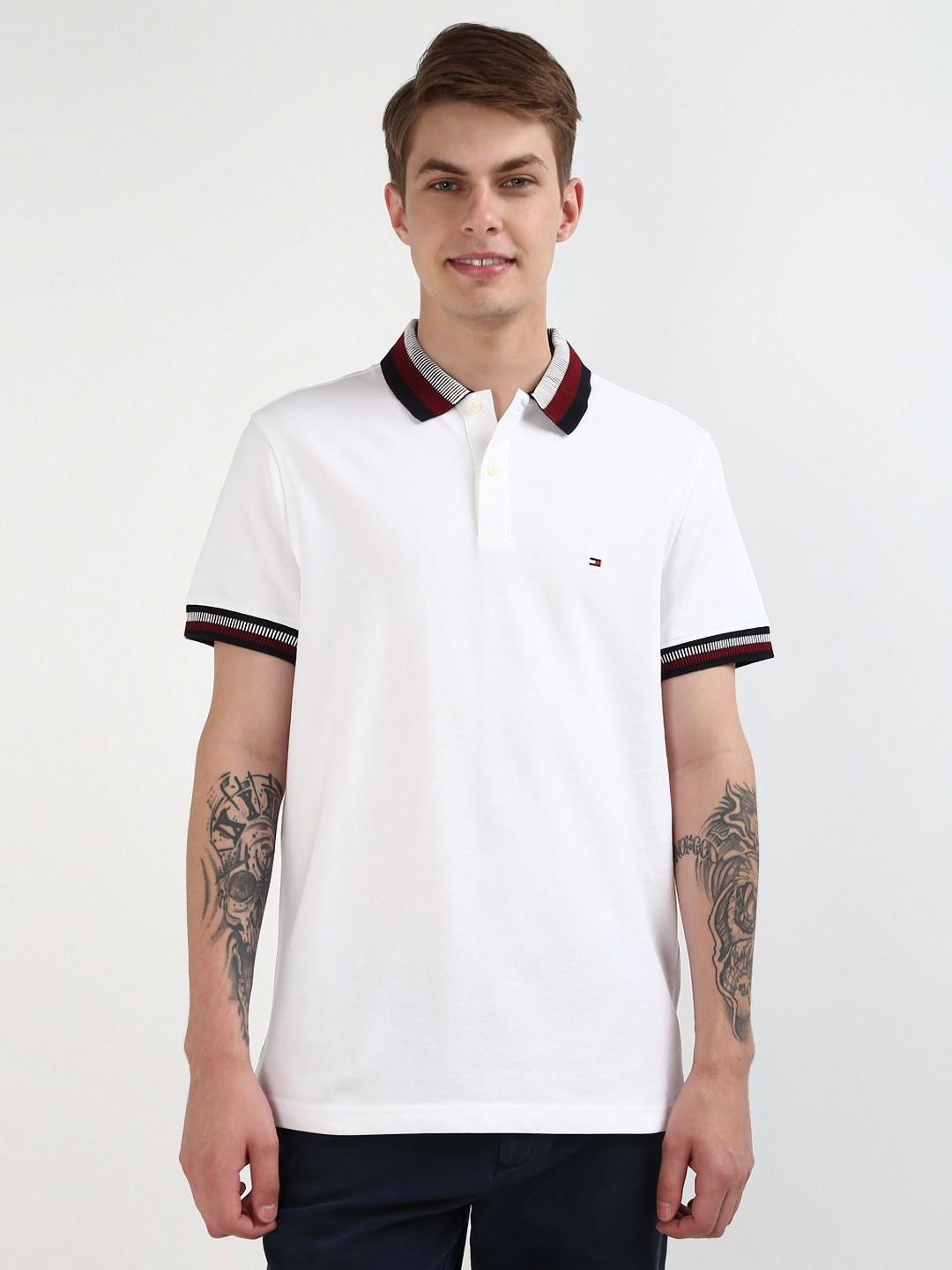 Tommy Hilfiger Men Solid Nautical Polo Collar Organic Cotton T-shirt