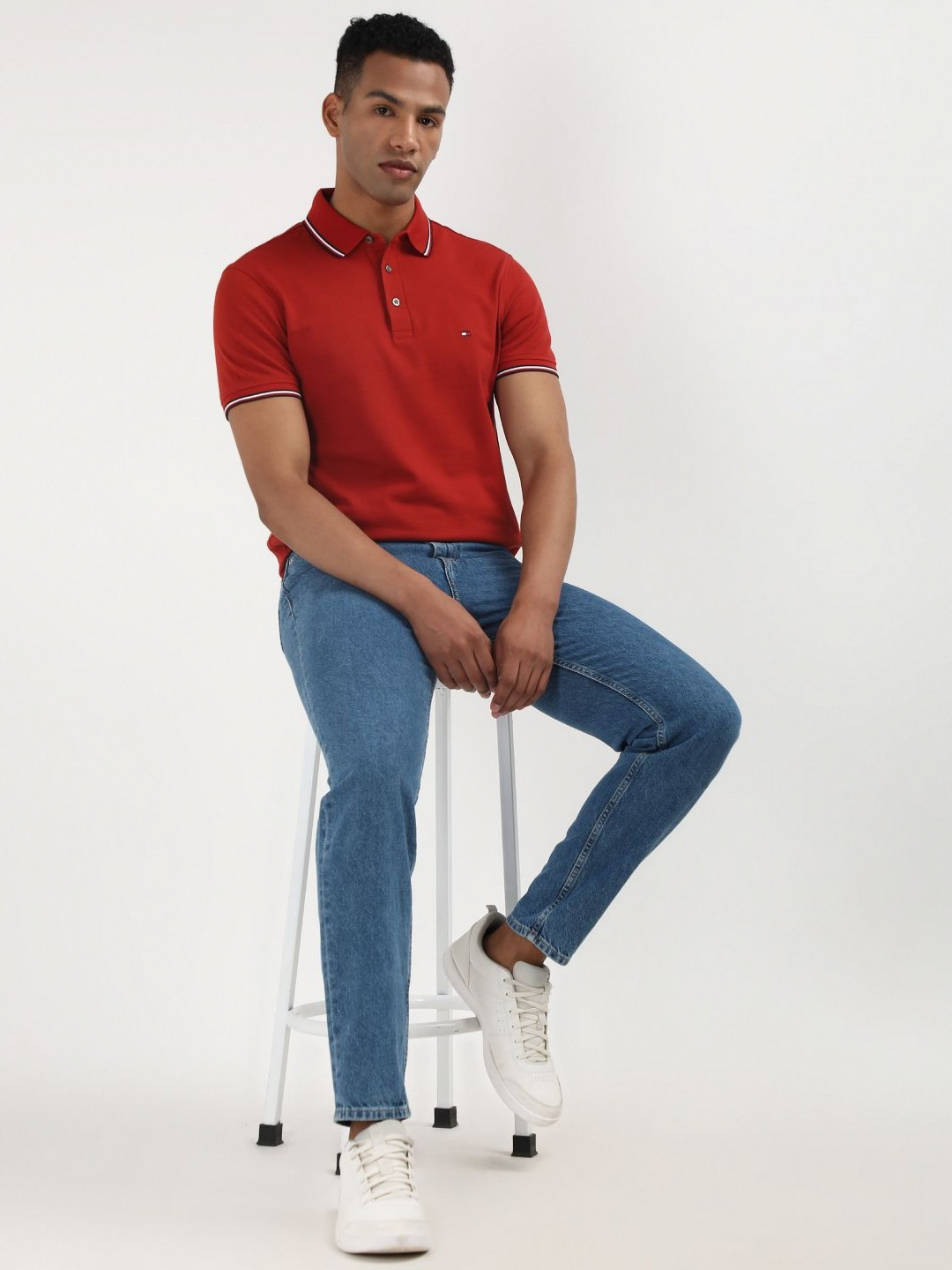 Tommy Hilfiger Men Solid Polo Collar Organic Cotton Slim Fit T-shirt