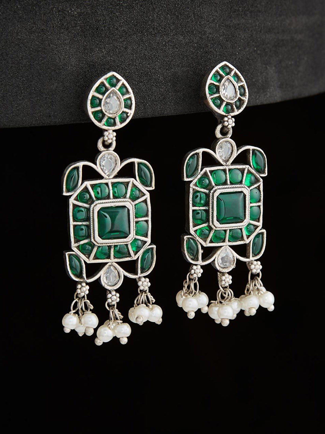Fabindia Metal Contemporary Oxidised Drop Earrings