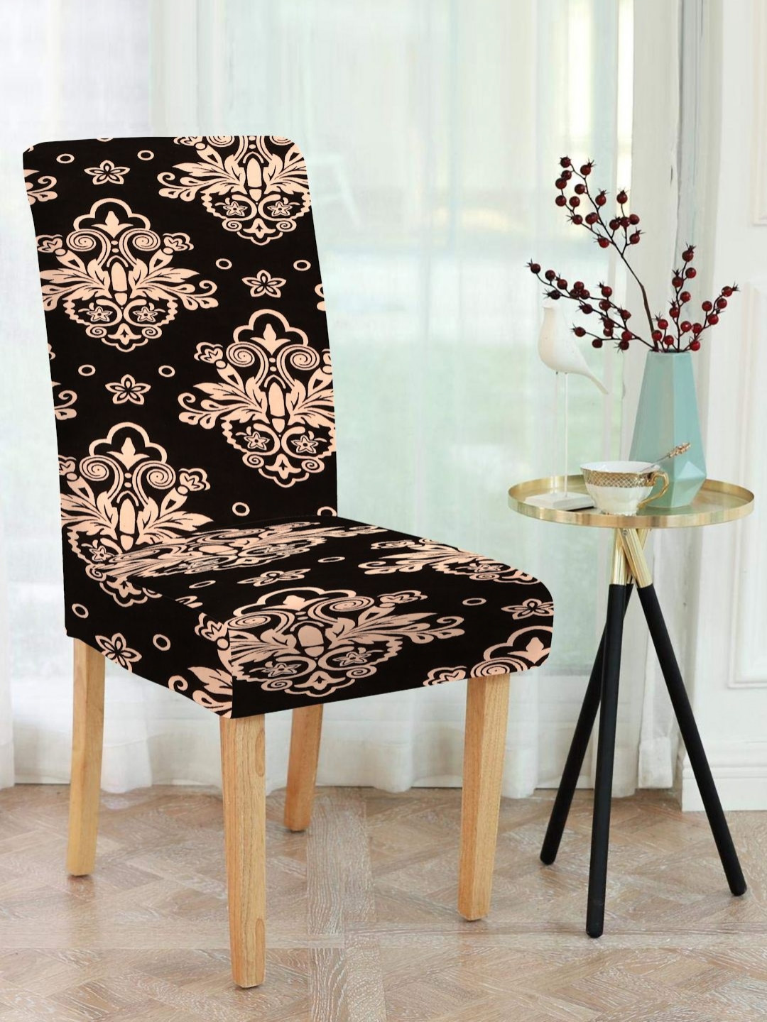 HOSTA HOMES Black & Pink Printed Chair Covers