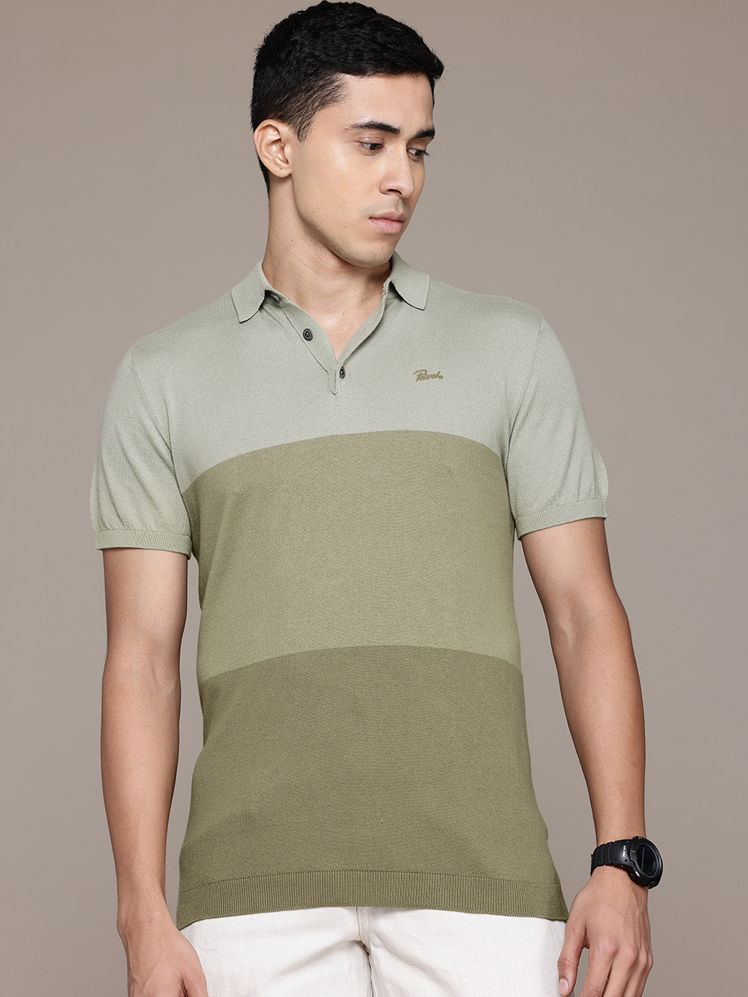 Petrol Colourblocked Polo Cotton T-shirt