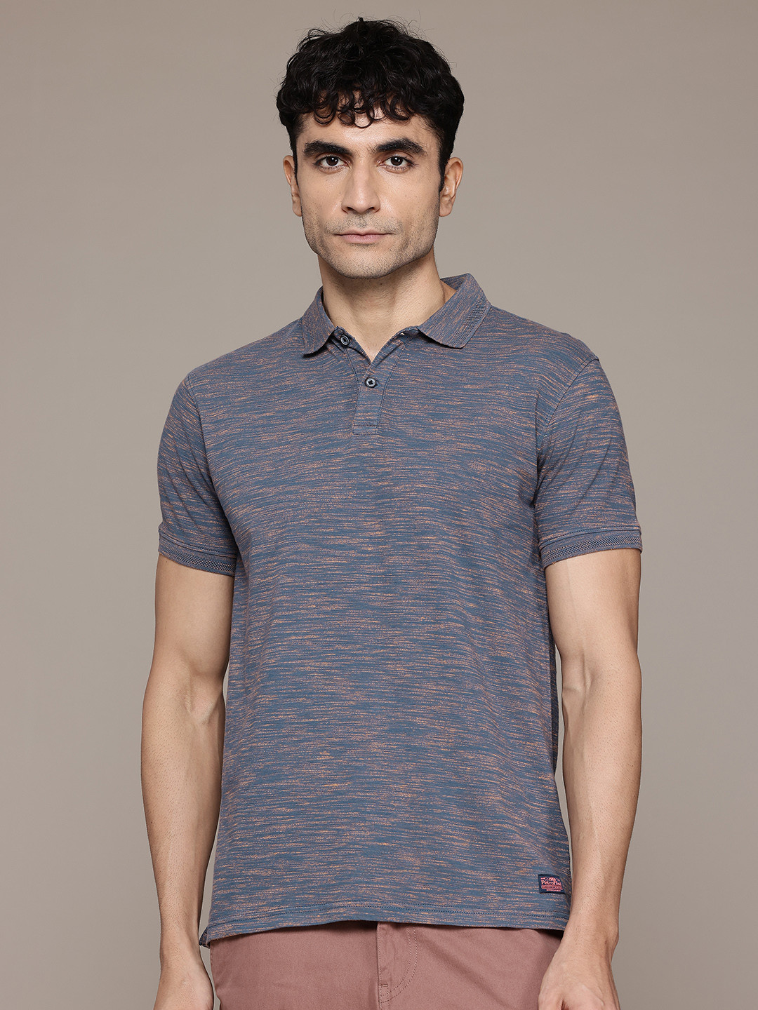 Petrol Melange Effect Polo Collar T-shirt