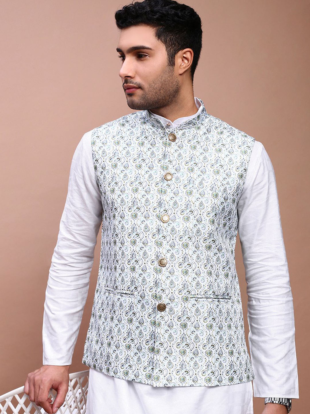 SHOWOFF Men's Printed Slim Fit Nehru Jackets