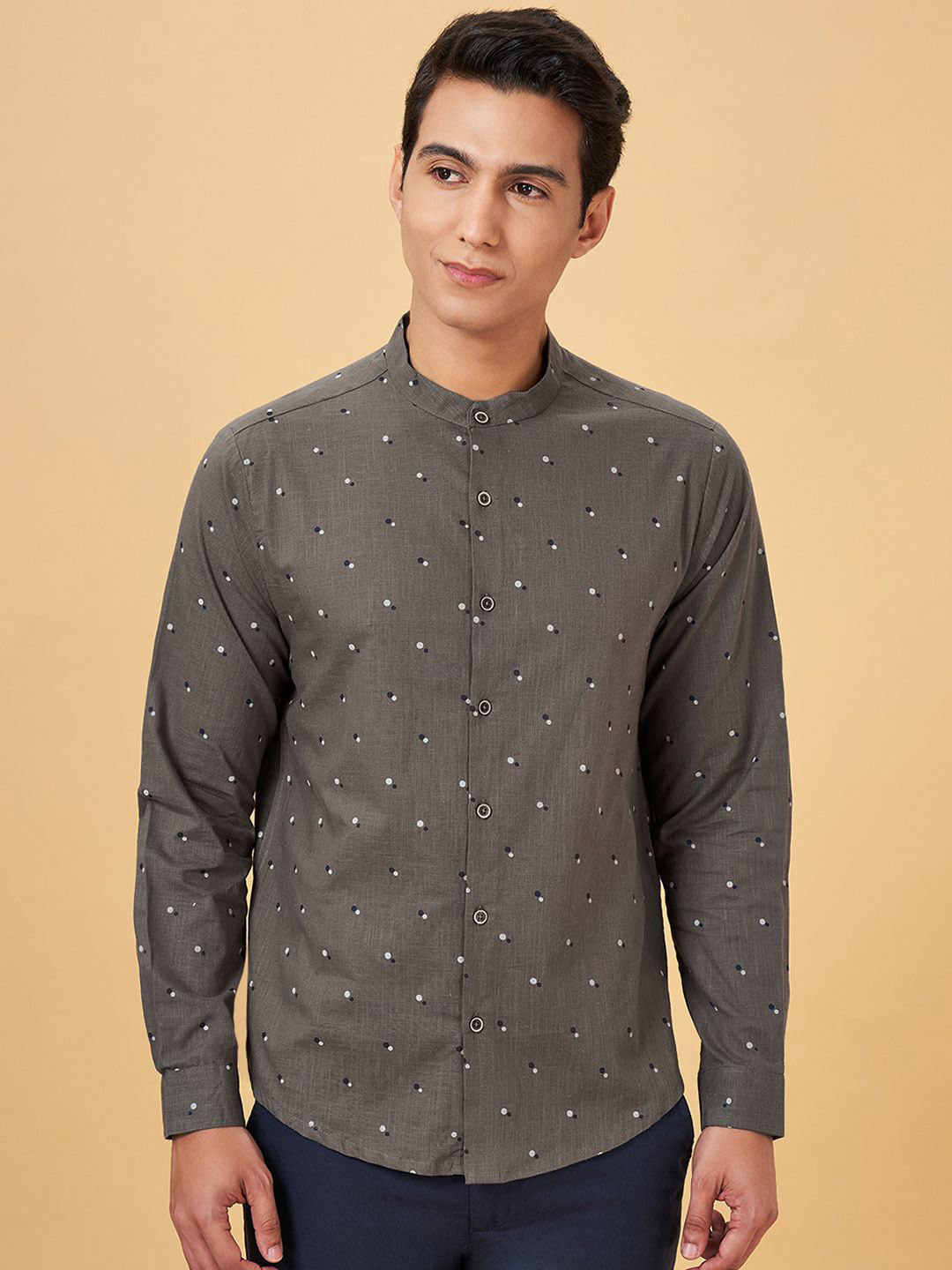 indus route by Pantaloons Geometric Printed Boat Neck Cotton Shirt