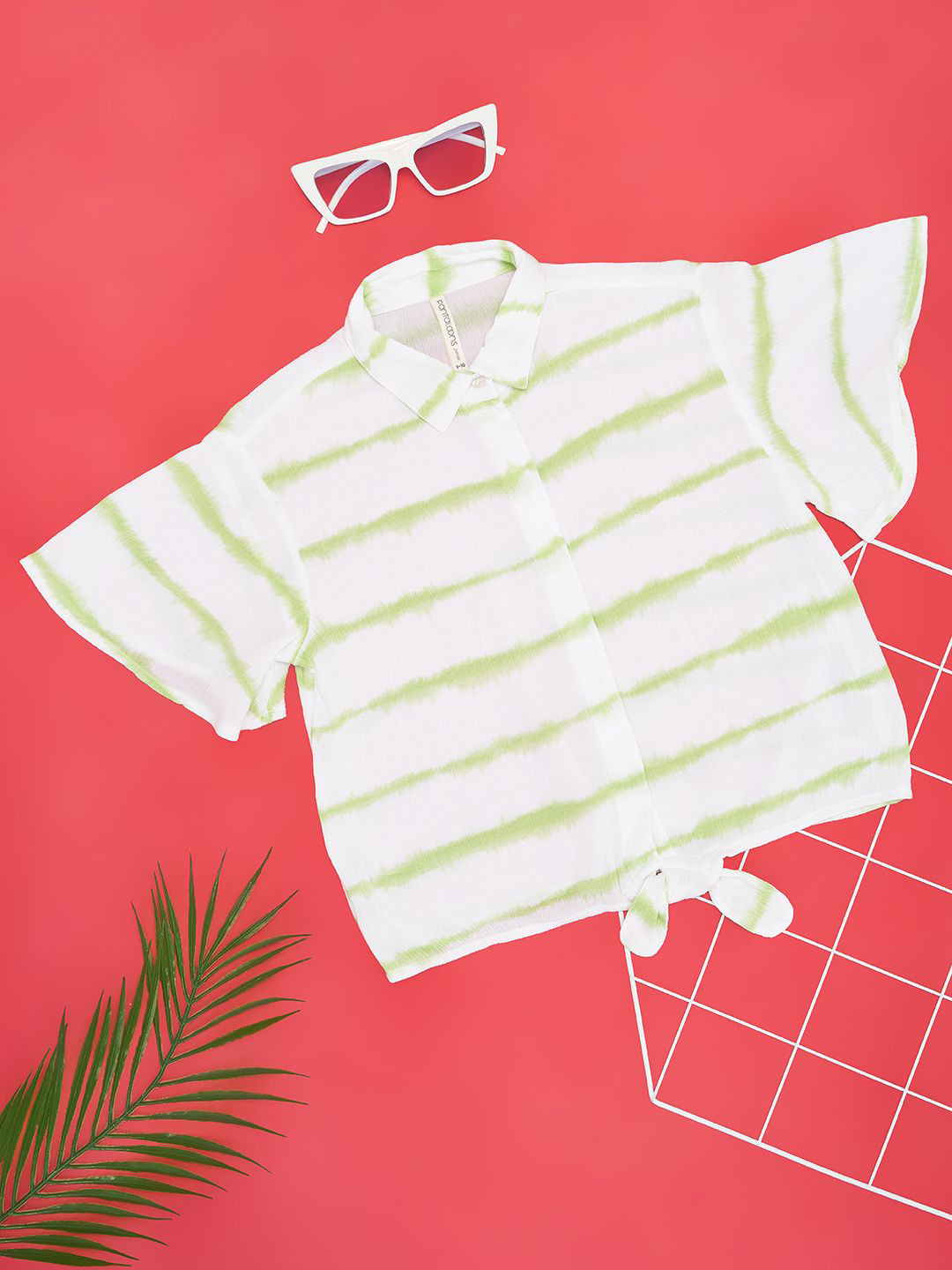 Pantaloons Junior girls rayon Shirt Collar Flared Sleeve Striped Top