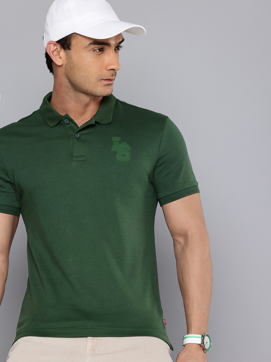 Levis Slim Fit Polo Collar Pure Cotton T-shirt with 3D Printed Brand Logo
