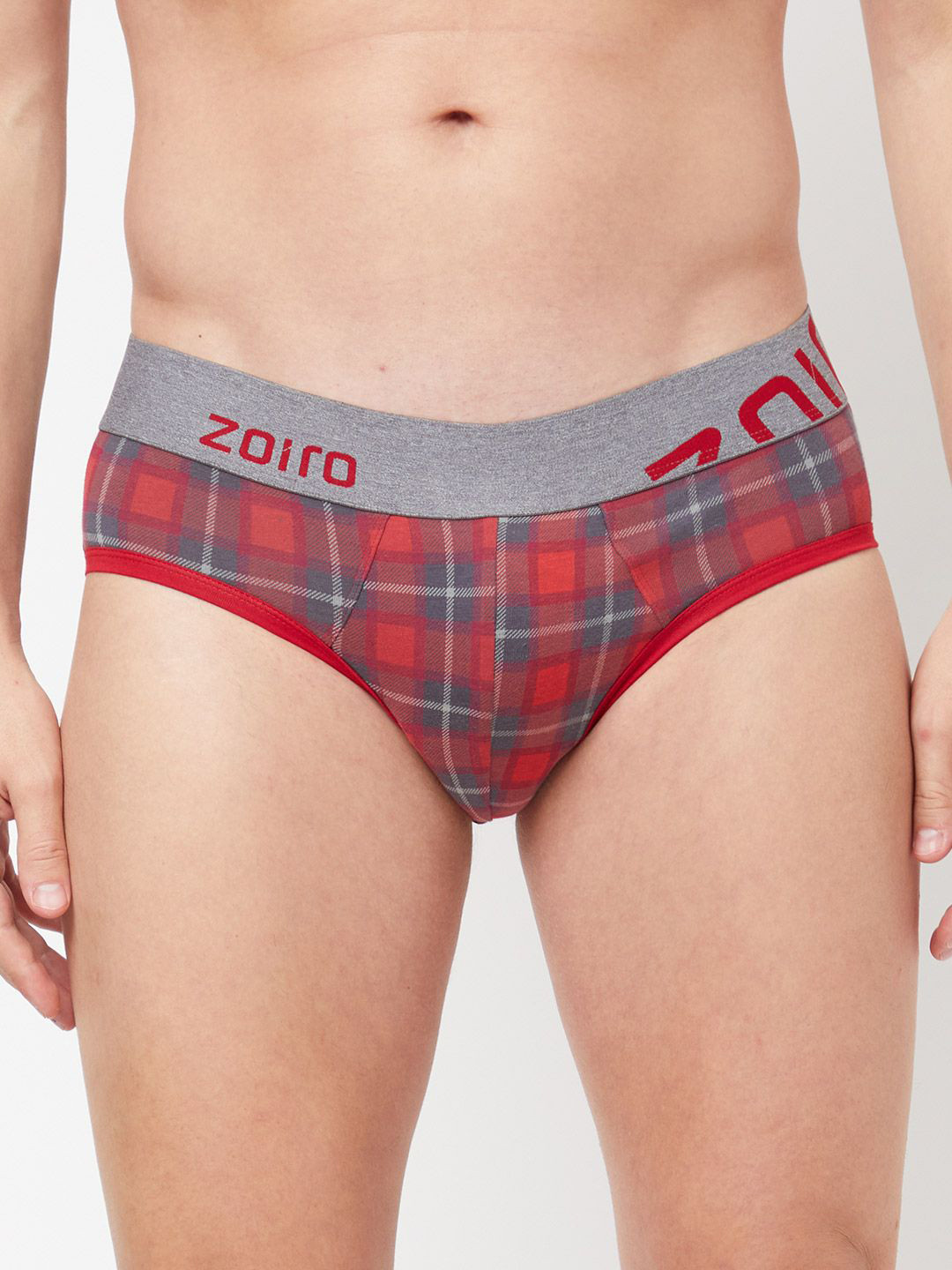 Zoiro Men Checked Mid Rise Basic Brief ZO-BRI-81-RED-S-1PC