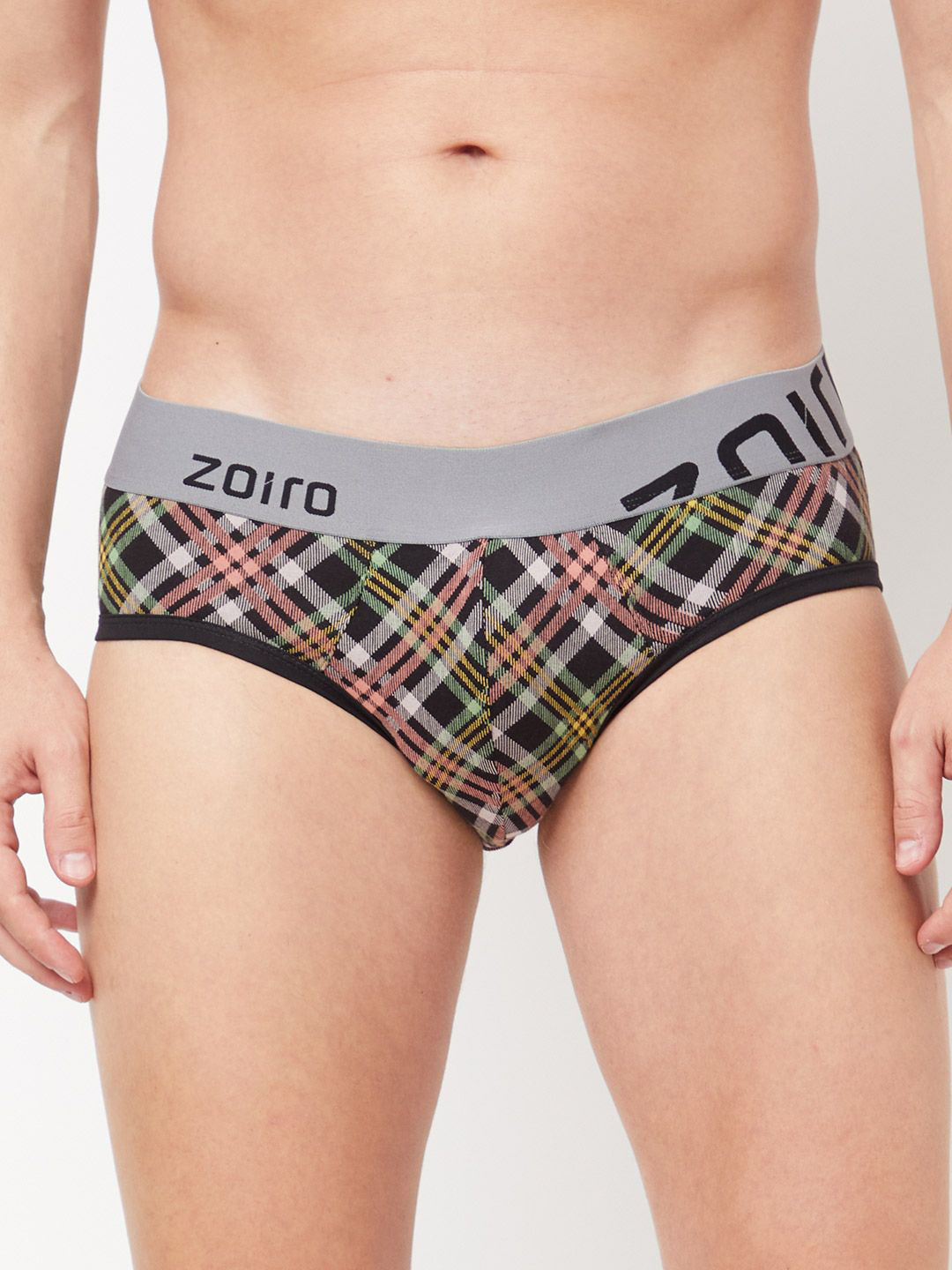 Zoiro Men Checked Mid Rise Basic Briefs ZO-BRI-81-BLK-S-1PC-