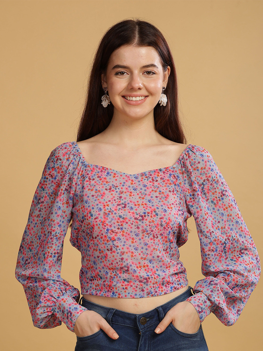 SILISOUL Floral Printed Off-Shoulder Styled Back Top