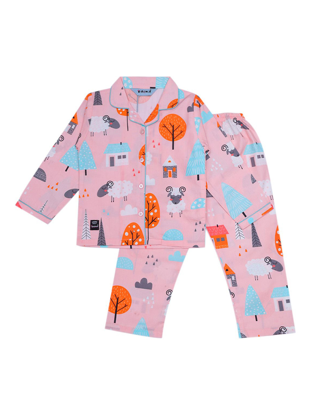 Enfance Kids Graphic Printed Lapel Collar Pure Cotton Shirt With Pyjama