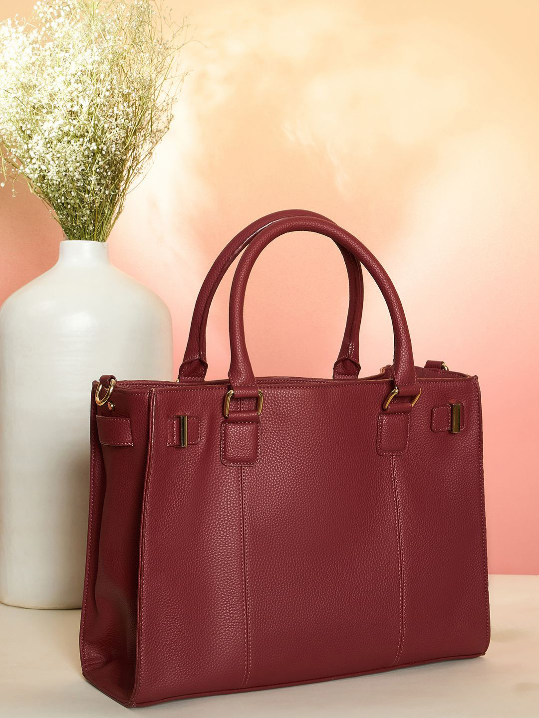 Mast & Harbour Textured Buckle Detail Water Resistant Medium Structured Satchel Bag