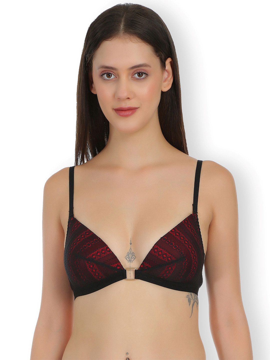 SELFCARE Abstract Half Coverage Lightly Padded Plunge With Adjustable Straps