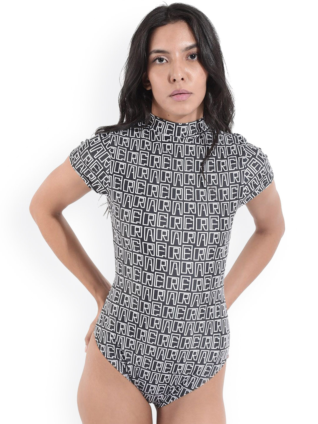 RAREISM Printed Halter Neck Self Design Swim Bodysuit