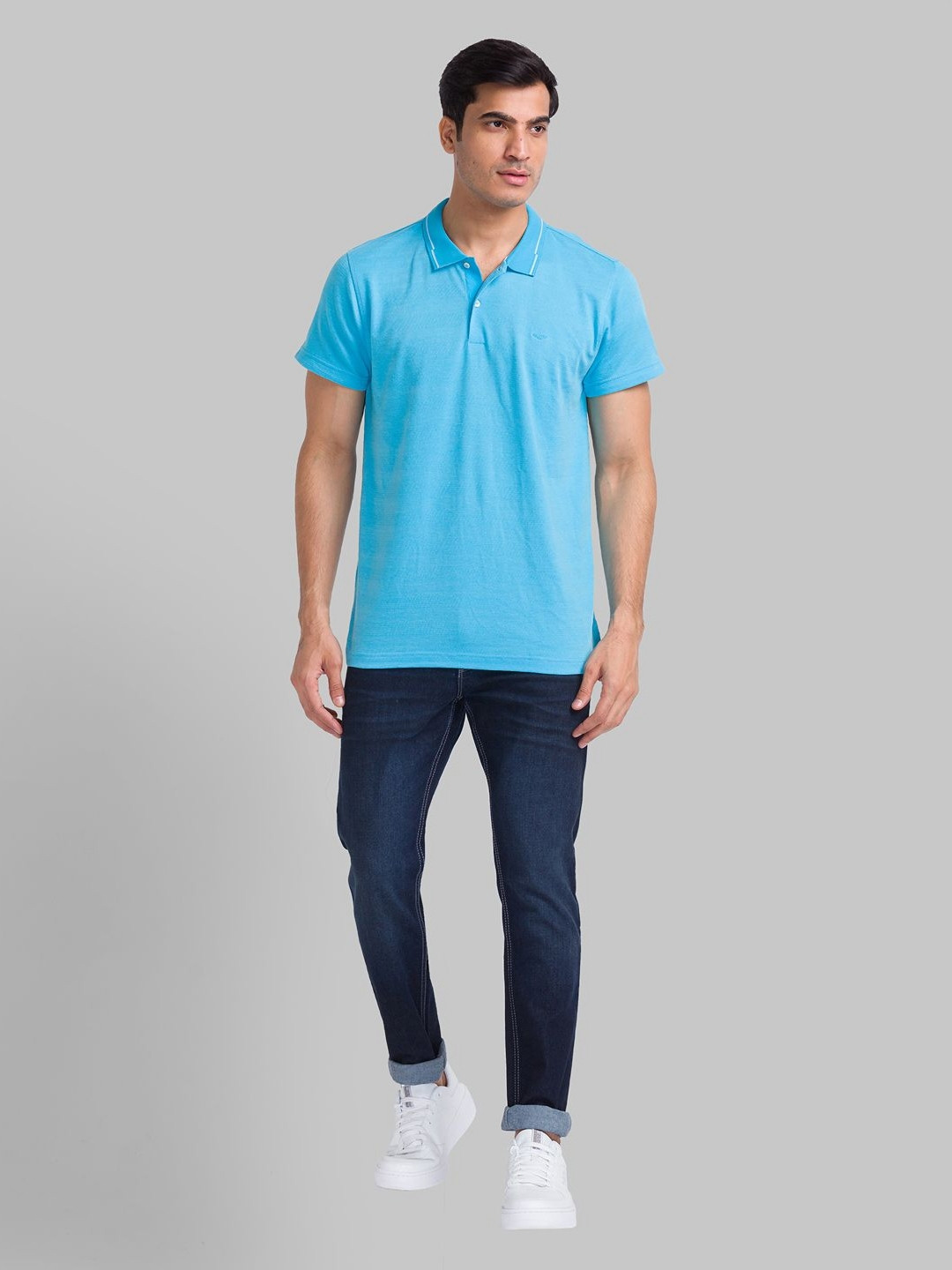 Park Avenue Men Polo Collar Slim Fit Striped Medium T-shirt