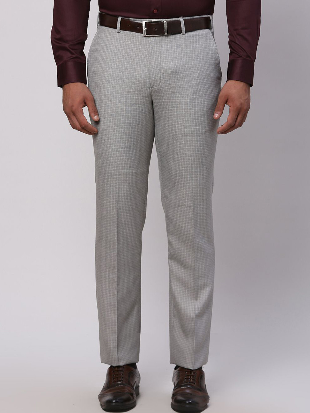 Park Avenue Men Mid-Rise Regular Fit Checkered Formal Trousers