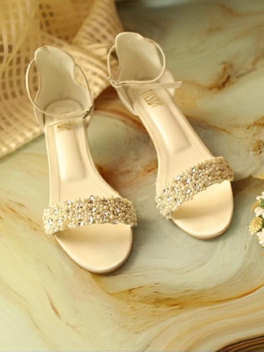 TIESTA Embellished Open Toe Block Heels